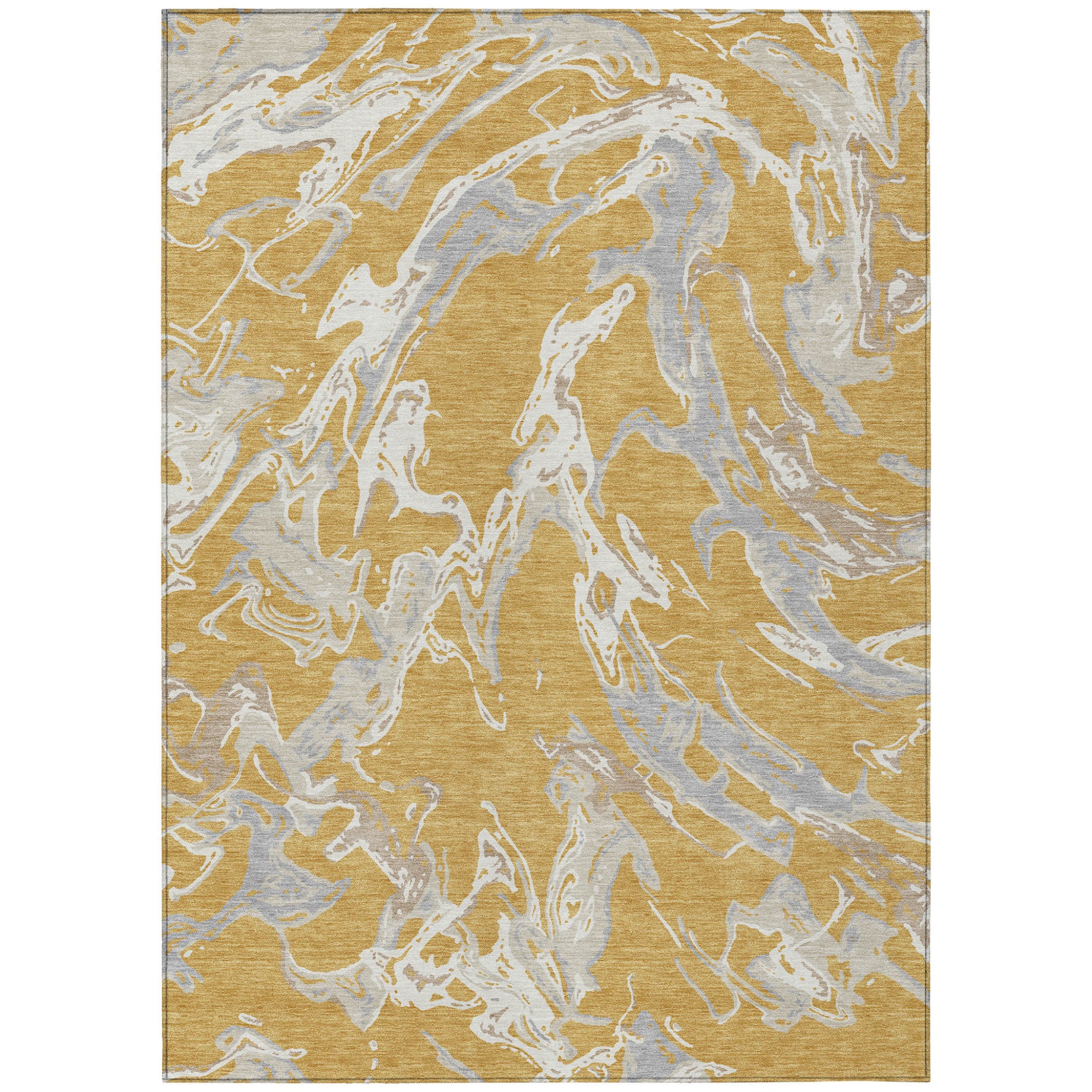 5' X 8' Gold Gray And Ivory Abstract Washable Indoor Outdoor Area Rug-1
