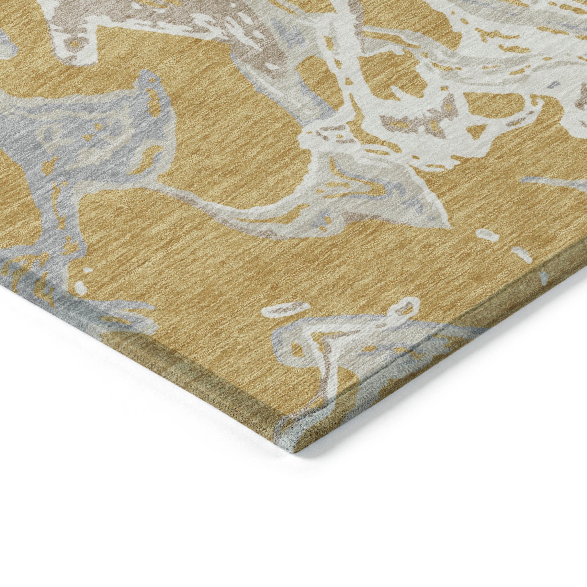 5' X 8' Gold Gray And Ivory Abstract Washable Indoor Outdoor Area Rug-4