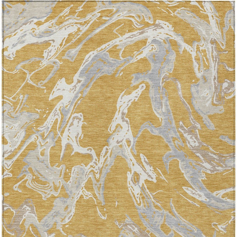 5' X 8' Gold Gray And Ivory Abstract Washable Indoor Outdoor Area Rug-6