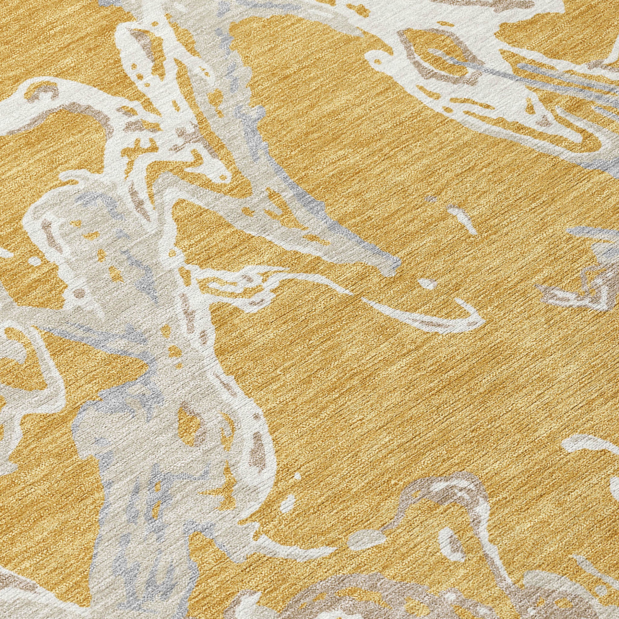 5' X 8' Gold Gray And Ivory Abstract Washable Indoor Outdoor Area Rug-5