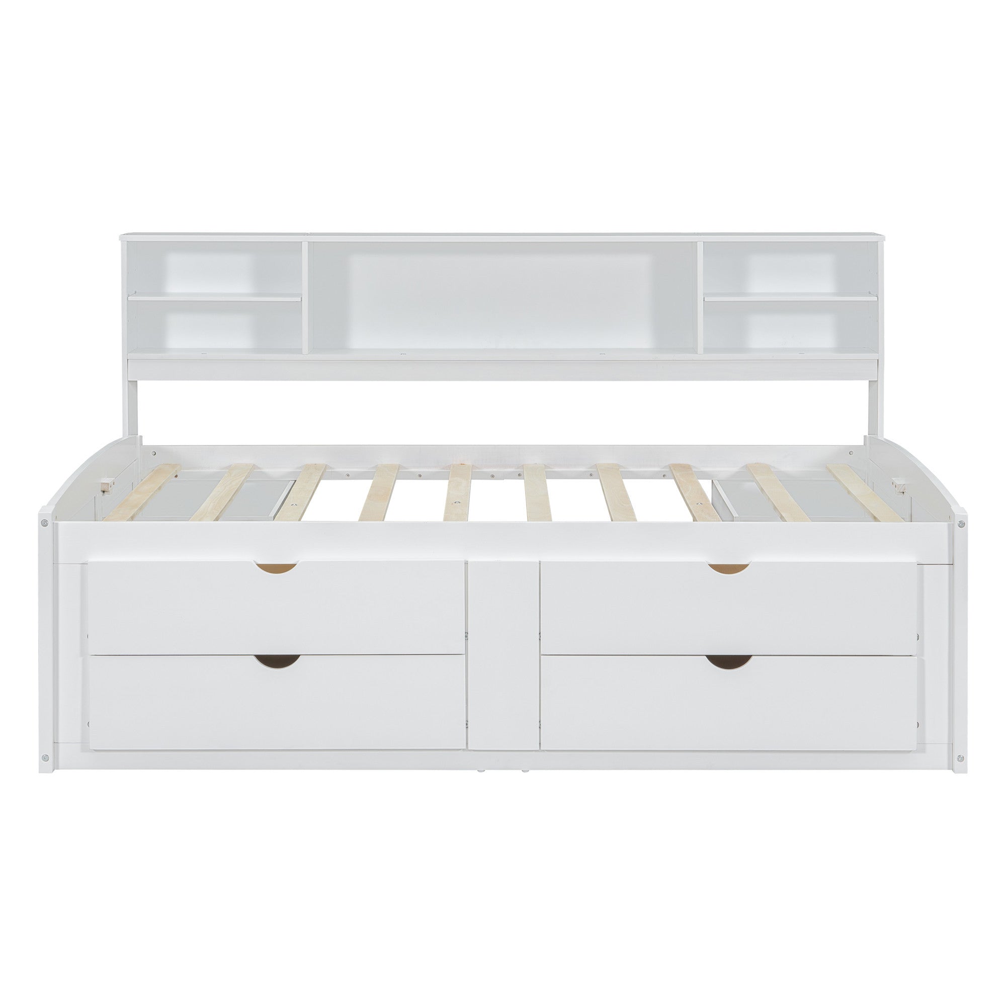 White Wood Full Bed Frame With Drawers-8