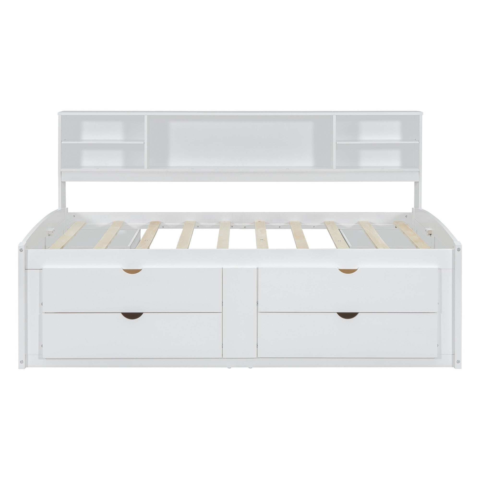 White Wood Full Bed Frame With Drawers-0