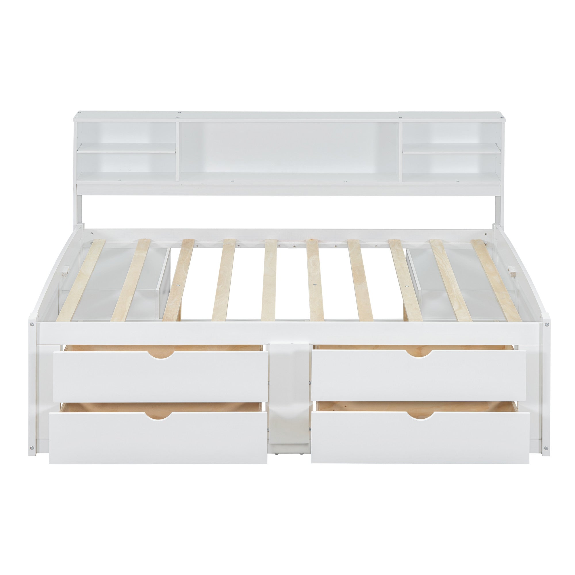 White Wood Full Bed Frame With Drawers-2