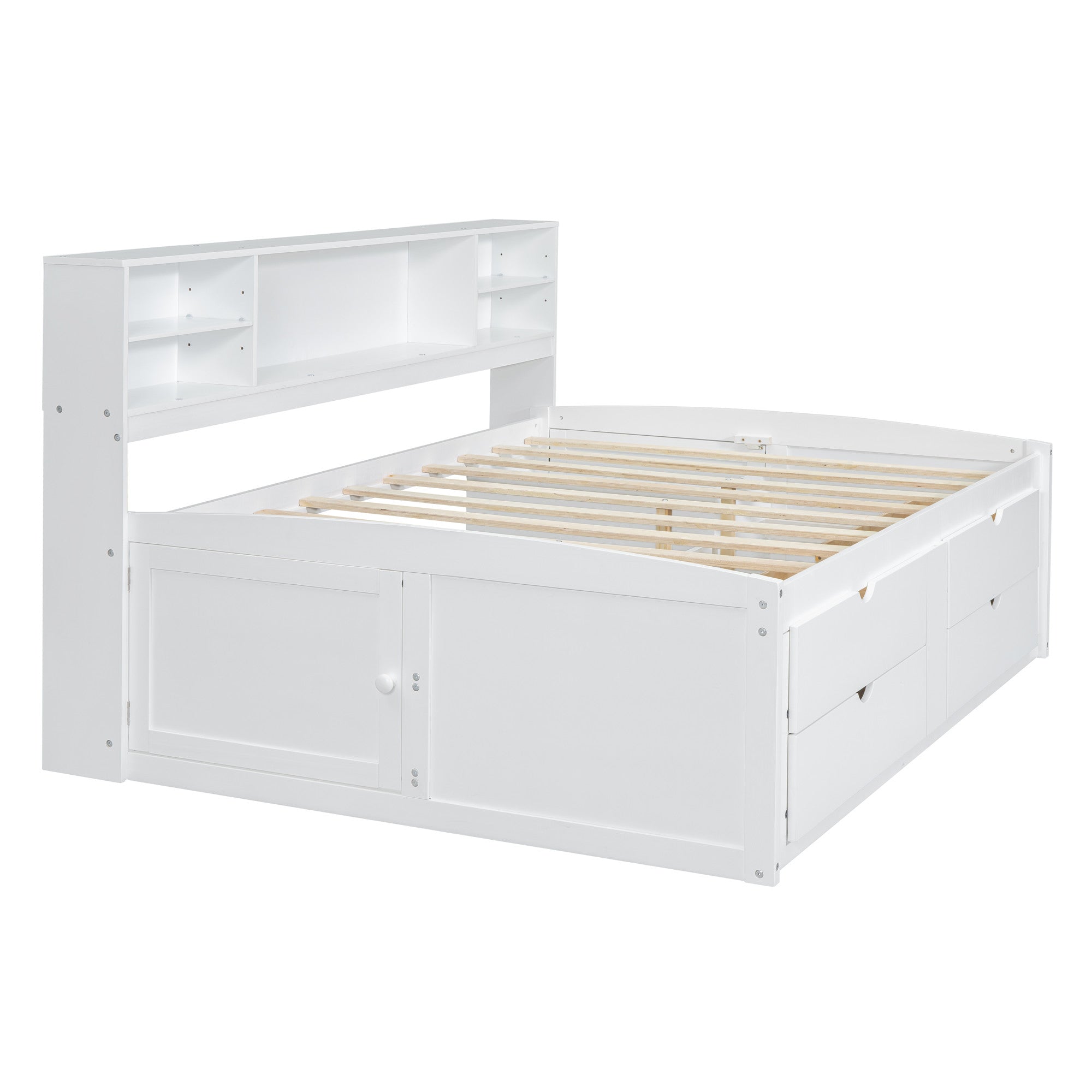 White Wood Full Bed Frame With Drawers-3