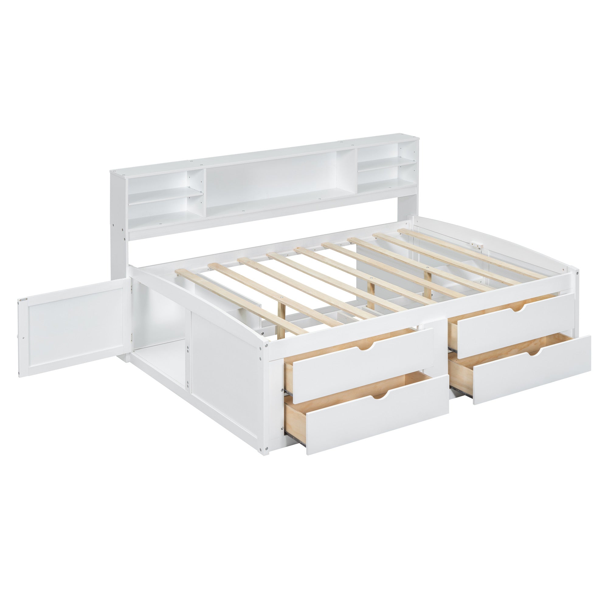 White Wood Full Bed Frame With Drawers-4