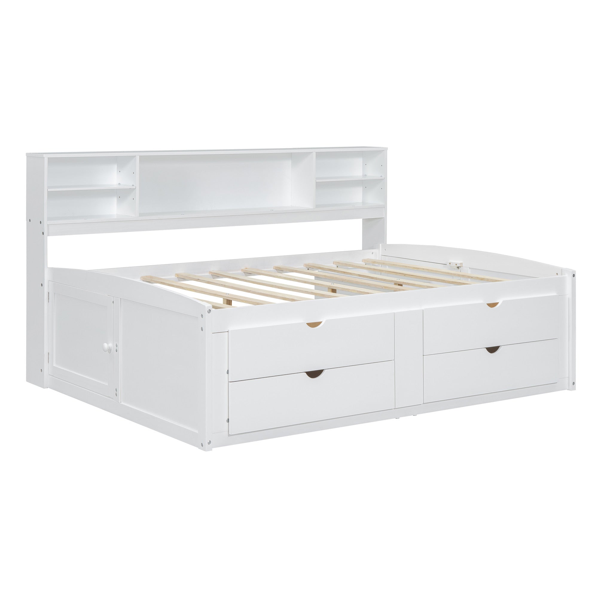 White Wood Full Bed Frame With Drawers-5