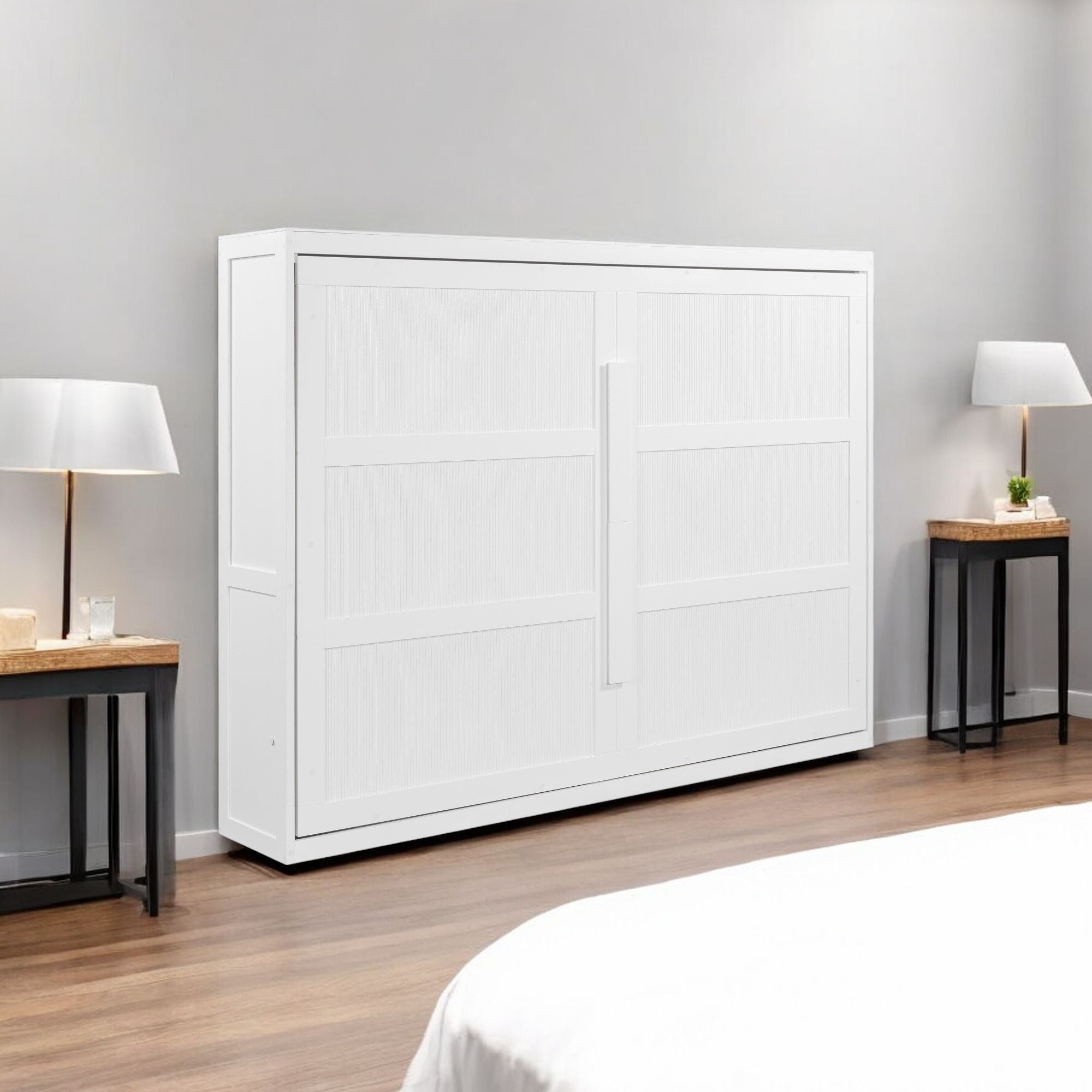 White Wood Queen Murphy Bed-1