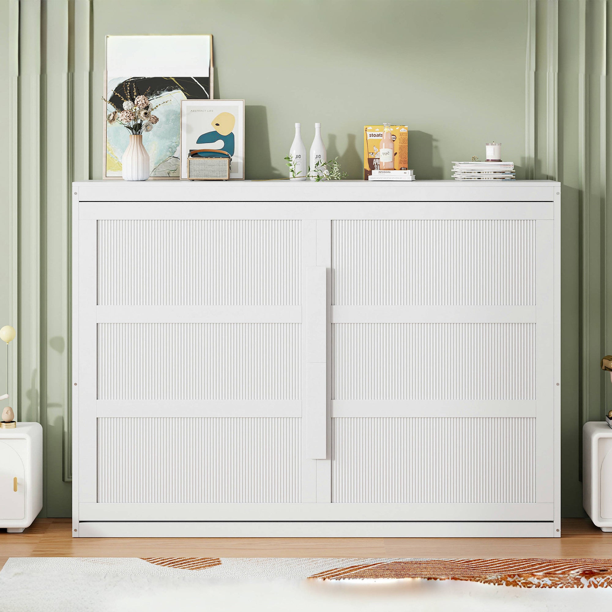 White Wood Queen Murphy Bed-7