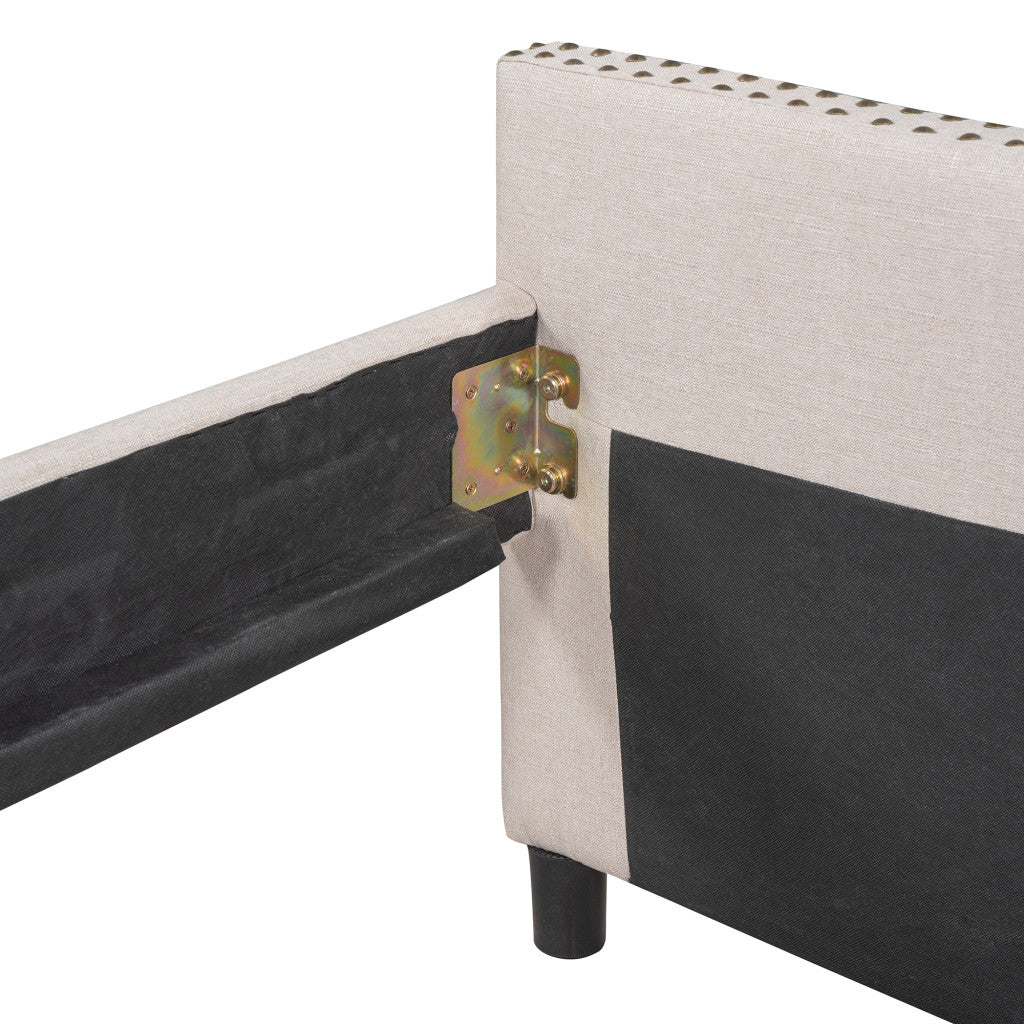Beige Upholstered Full Bed Frame With Drawers-6