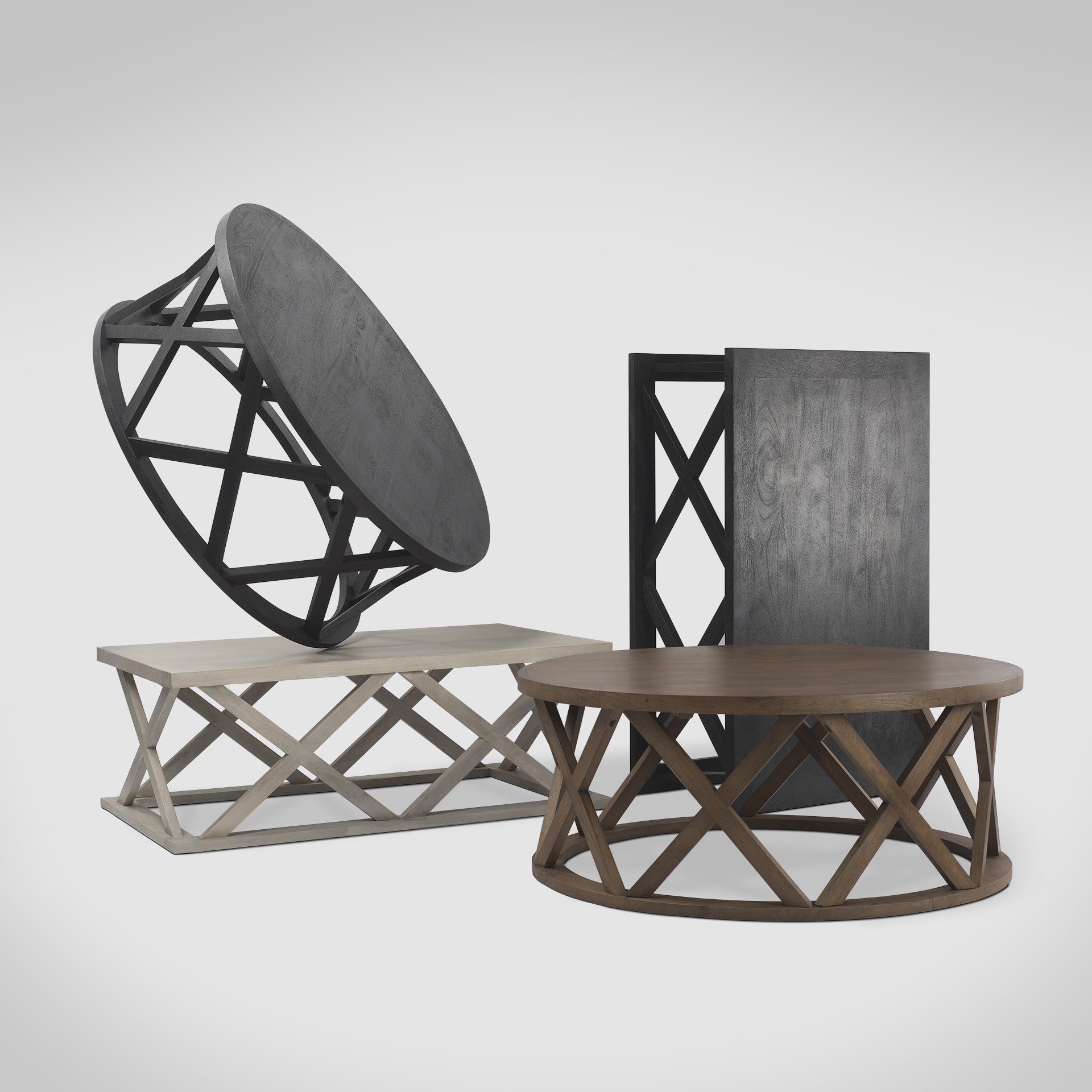 48" Off White Solid Wood Distressed Geo Frame Coffee Table-5