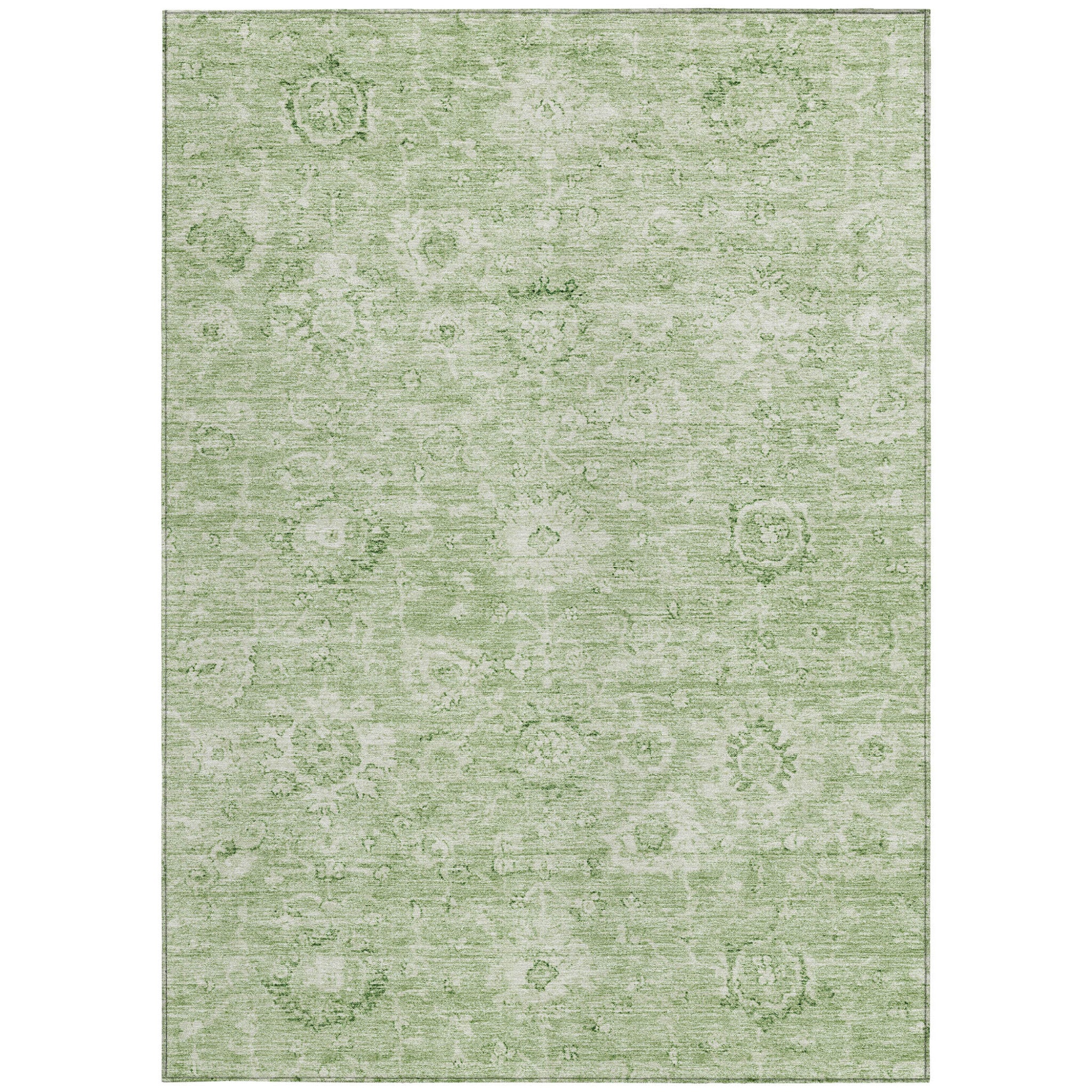 3' X 5' Artichoke Green And Ivory Damask Washable Indoor Outdoor Area Rug-5