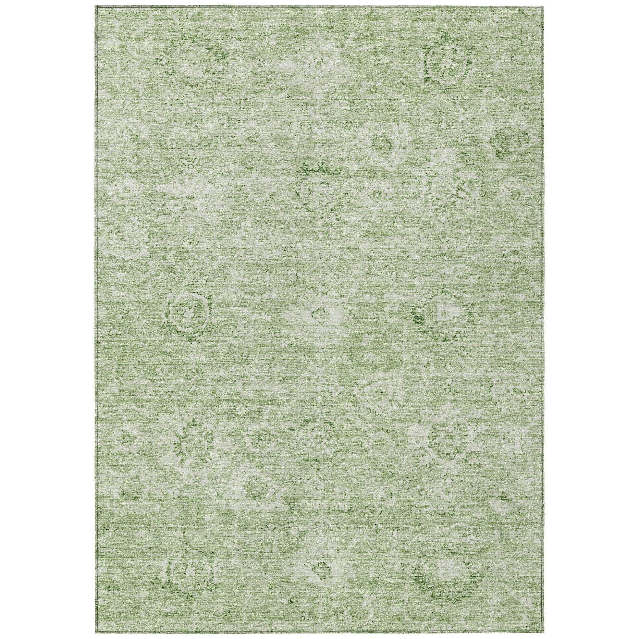 3' X 5' Artichoke Green And Ivory Damask Washable Indoor Outdoor Area Rug-1