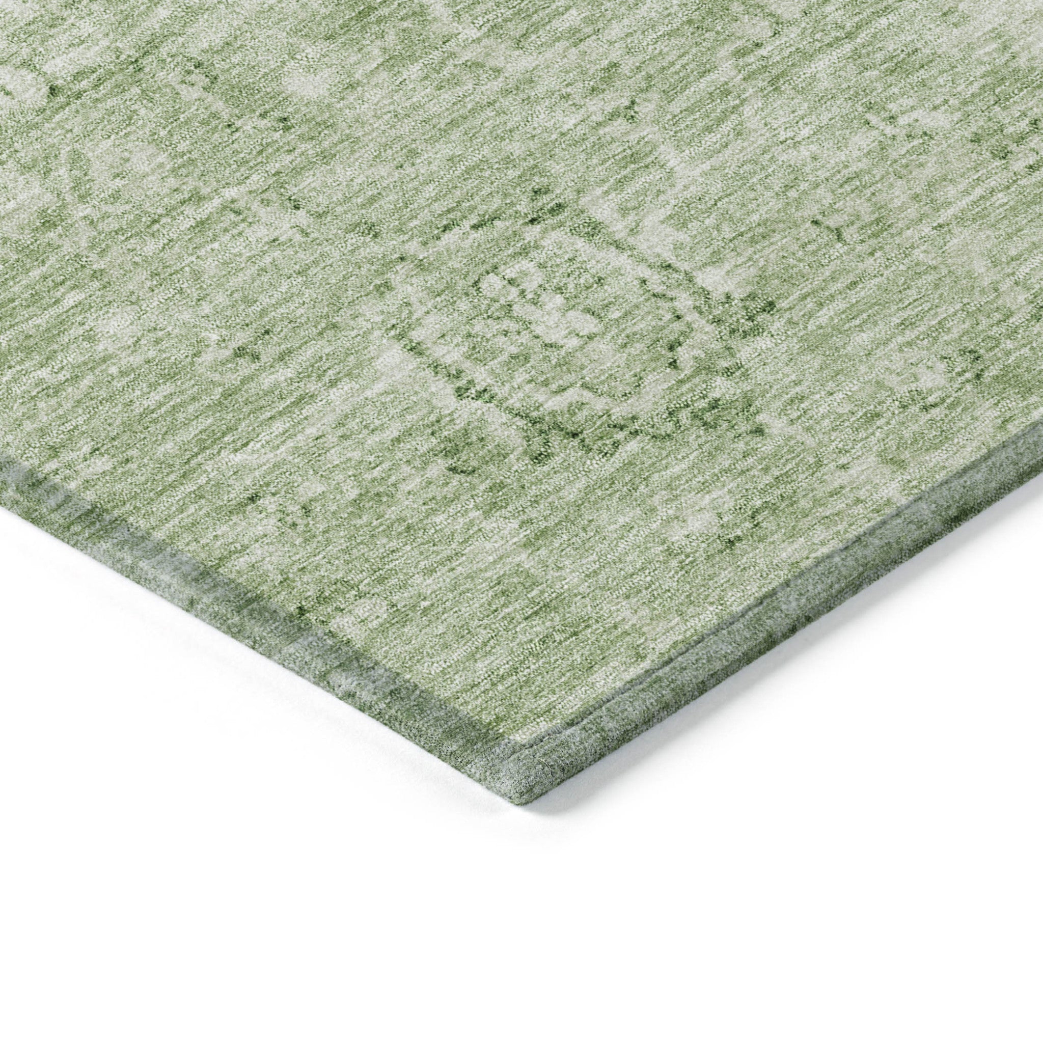 3' X 5' Artichoke Green And Ivory Damask Washable Indoor Outdoor Area Rug-3