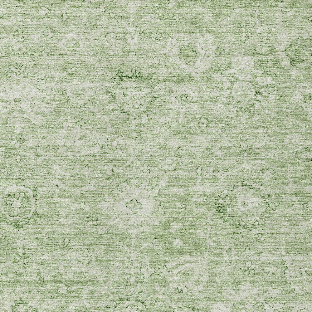 3' X 5' Artichoke Green And Ivory Damask Washable Indoor Outdoor Area Rug-4