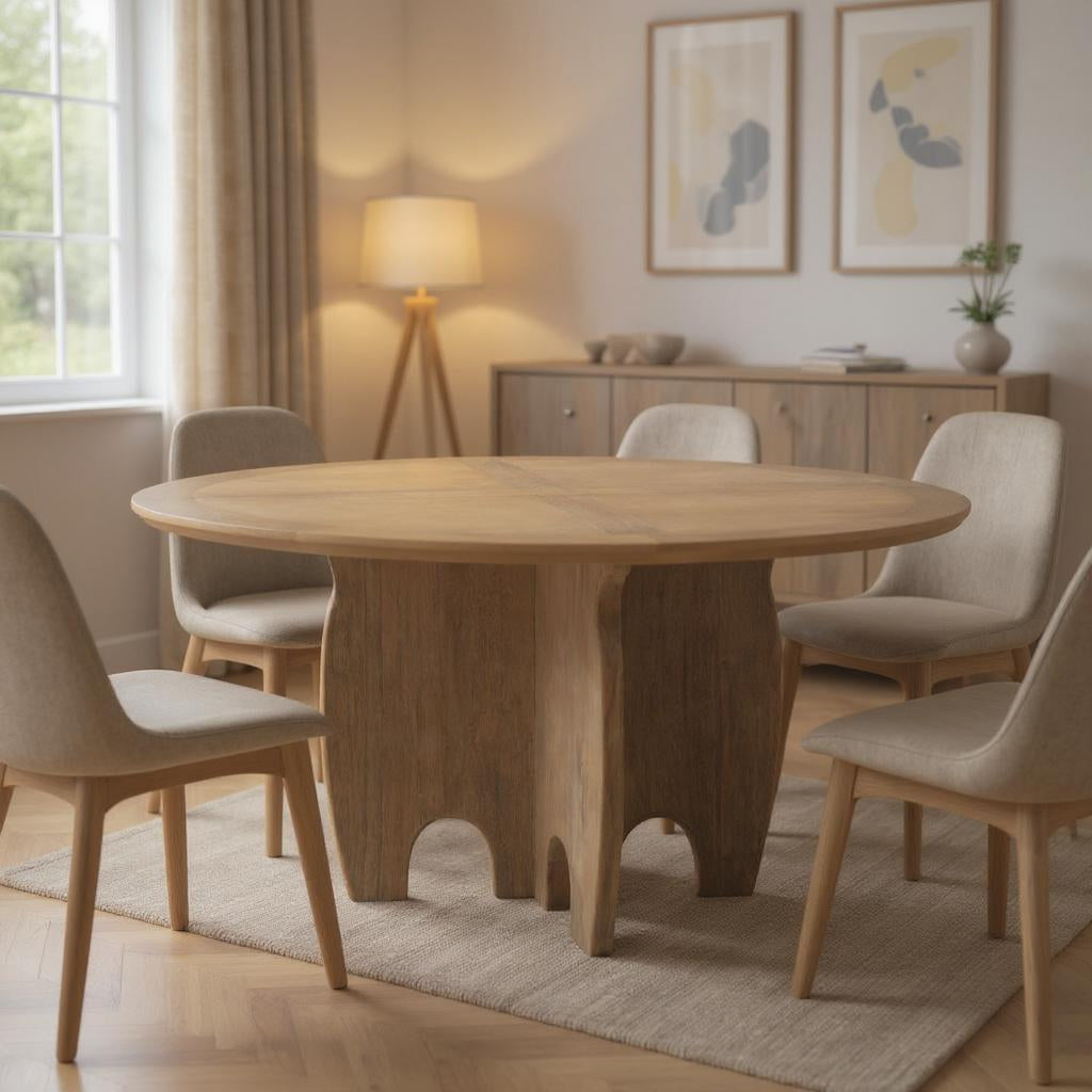 59" Brown Solid Wood Pedestal Base Round Top Dining Table-0