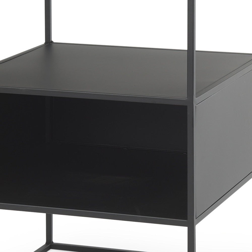 21" Clear and Black Glass and Metal Square Frame End Table With Two Shelves-4