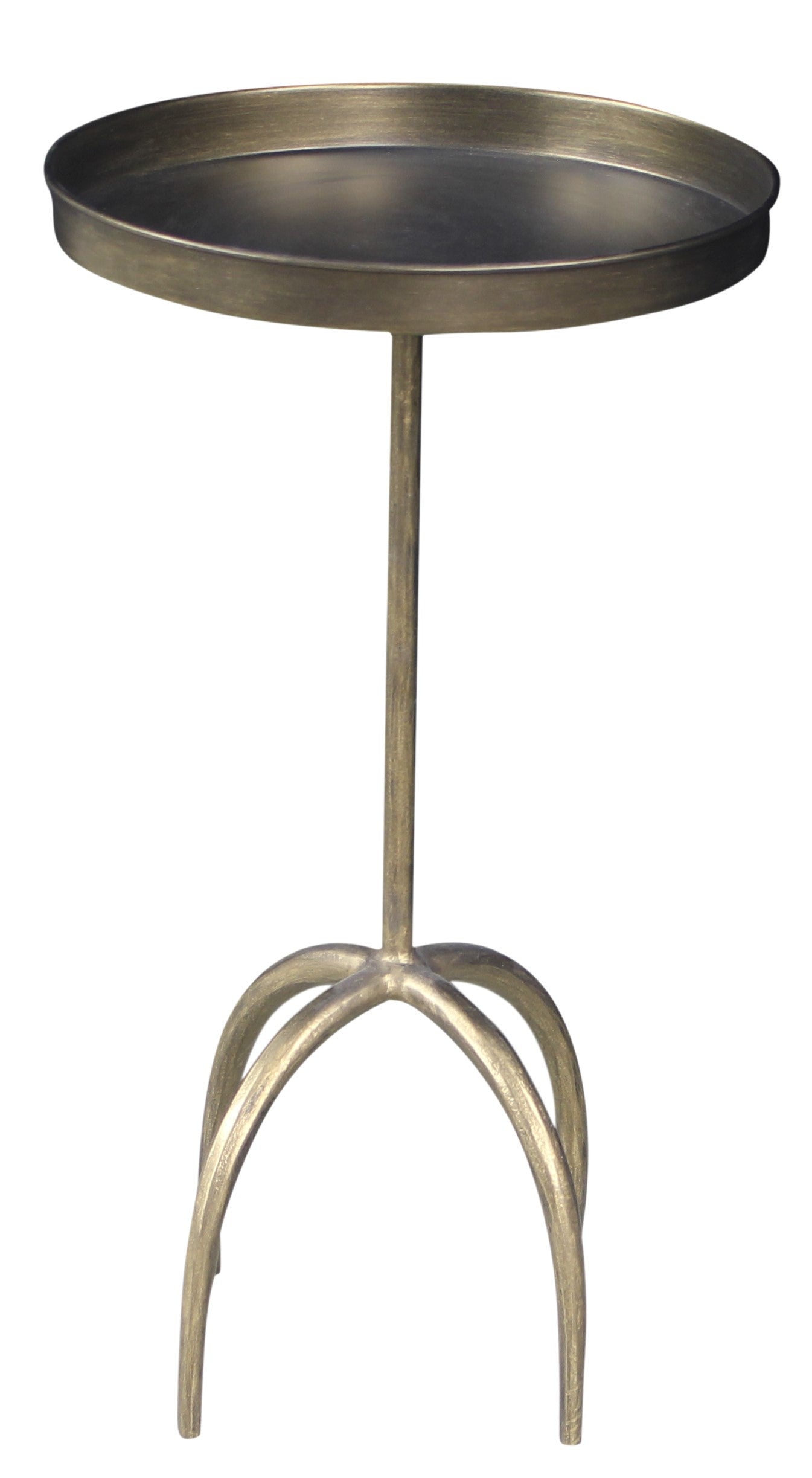 23" Brass Distressed Iron Round Pedestal Tray Top End Table-3