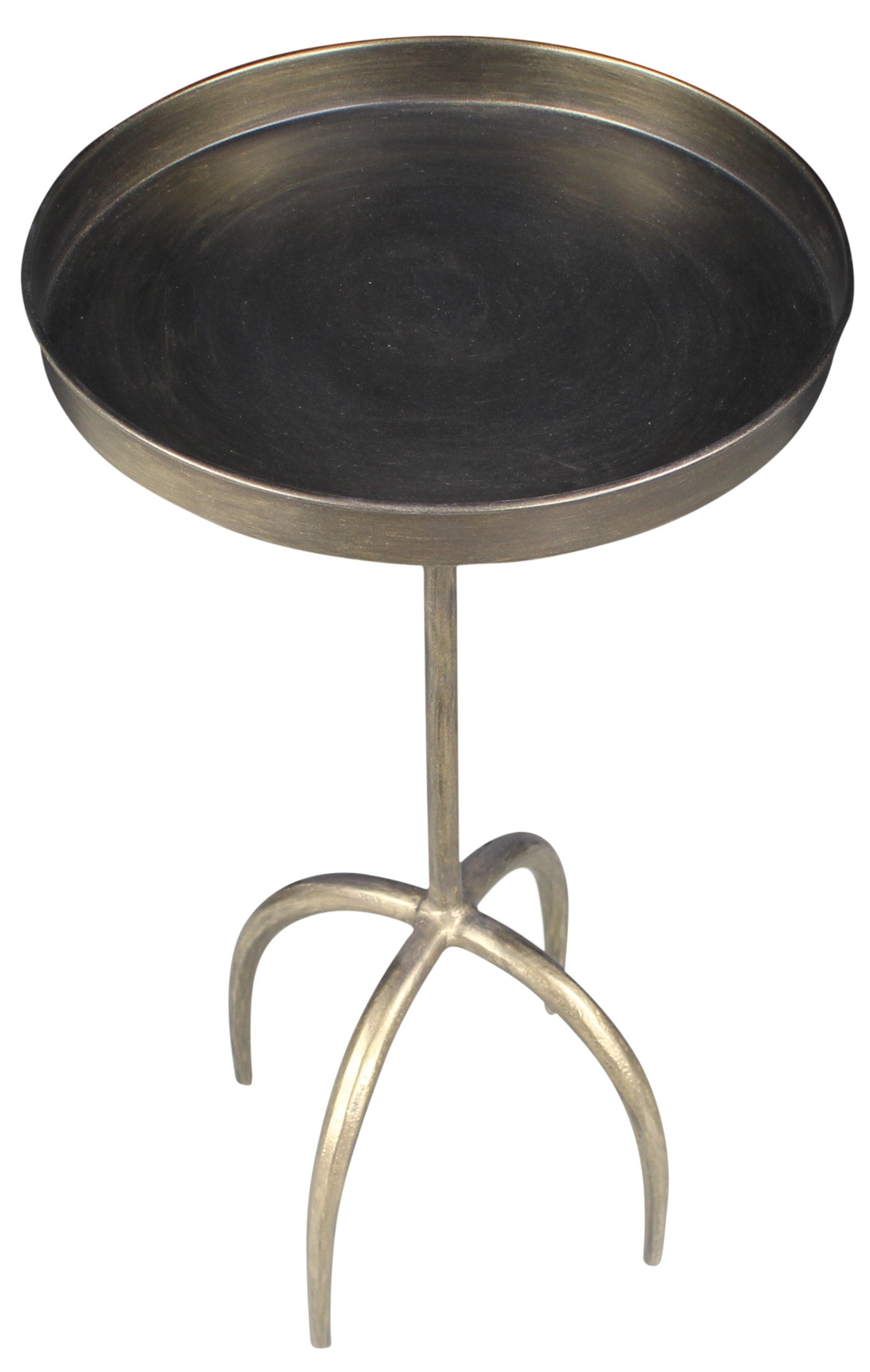 23" Brass Distressed Iron Round Pedestal Tray Top End Table-4
