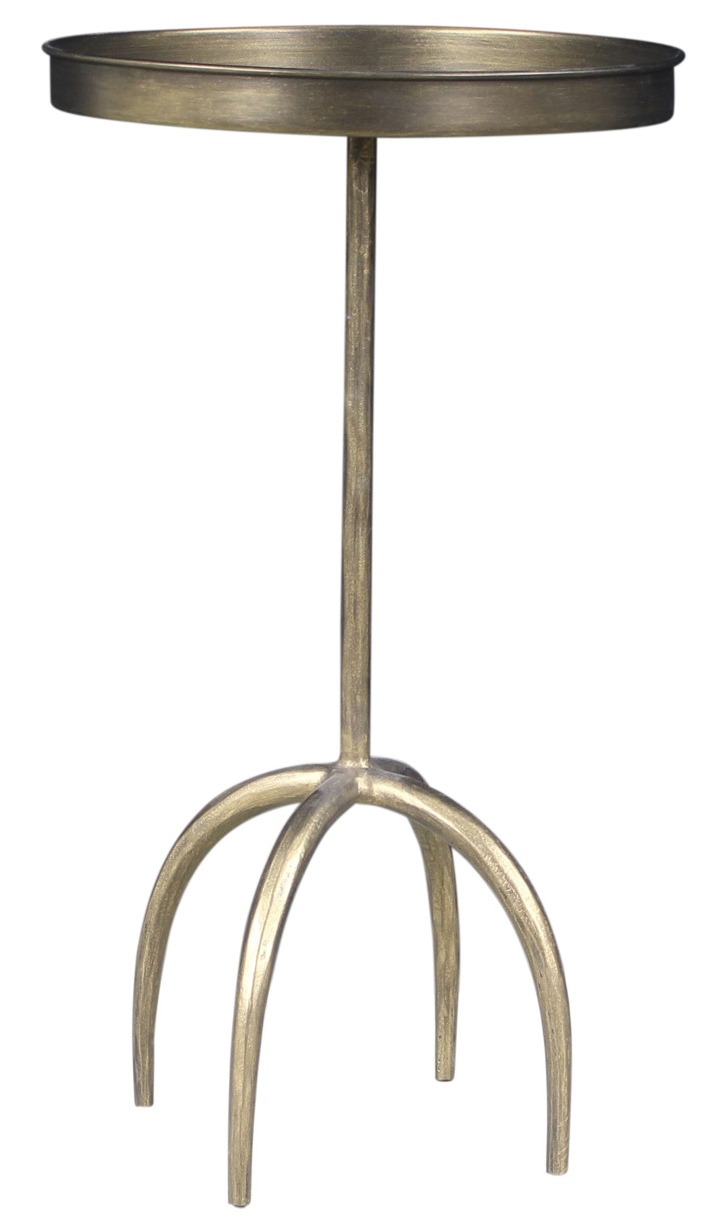 23" Brass Distressed Iron Round Pedestal Tray Top End Table-1