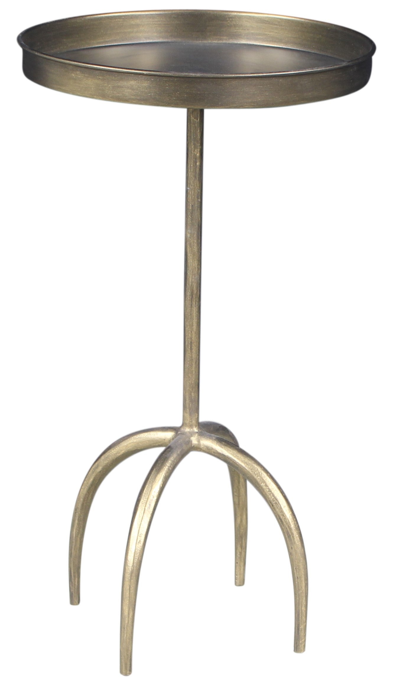 23" Brass Distressed Iron Round Pedestal Tray Top End Table-5