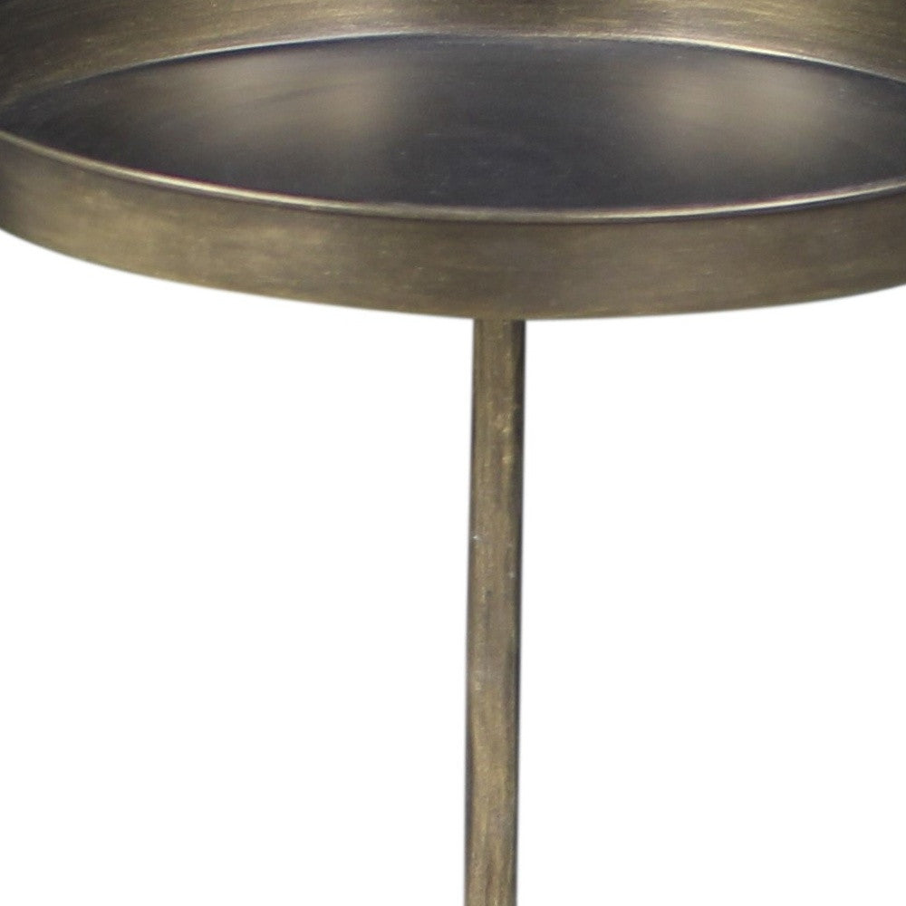 23" Brass Distressed Iron Round Pedestal Tray Top End Table-6