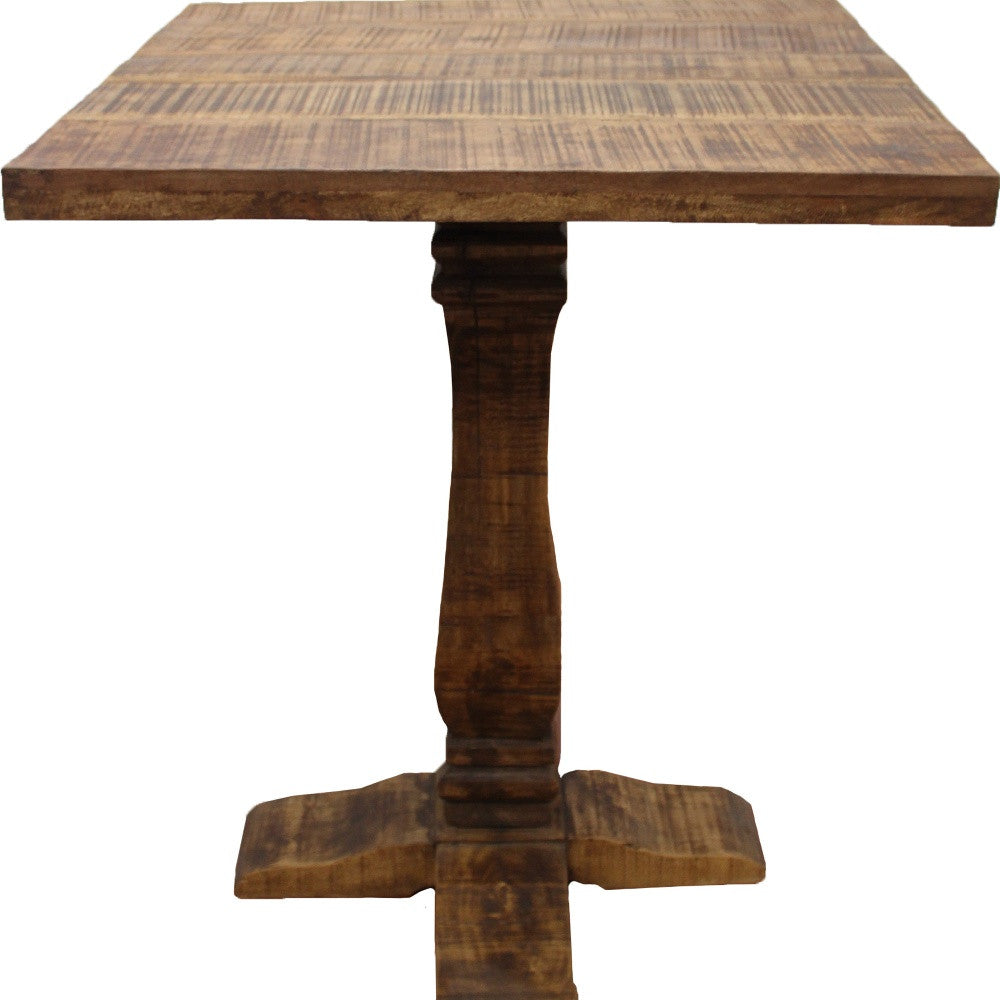 36" Brown Solid Wood Square Pedestal Bar Table-3
