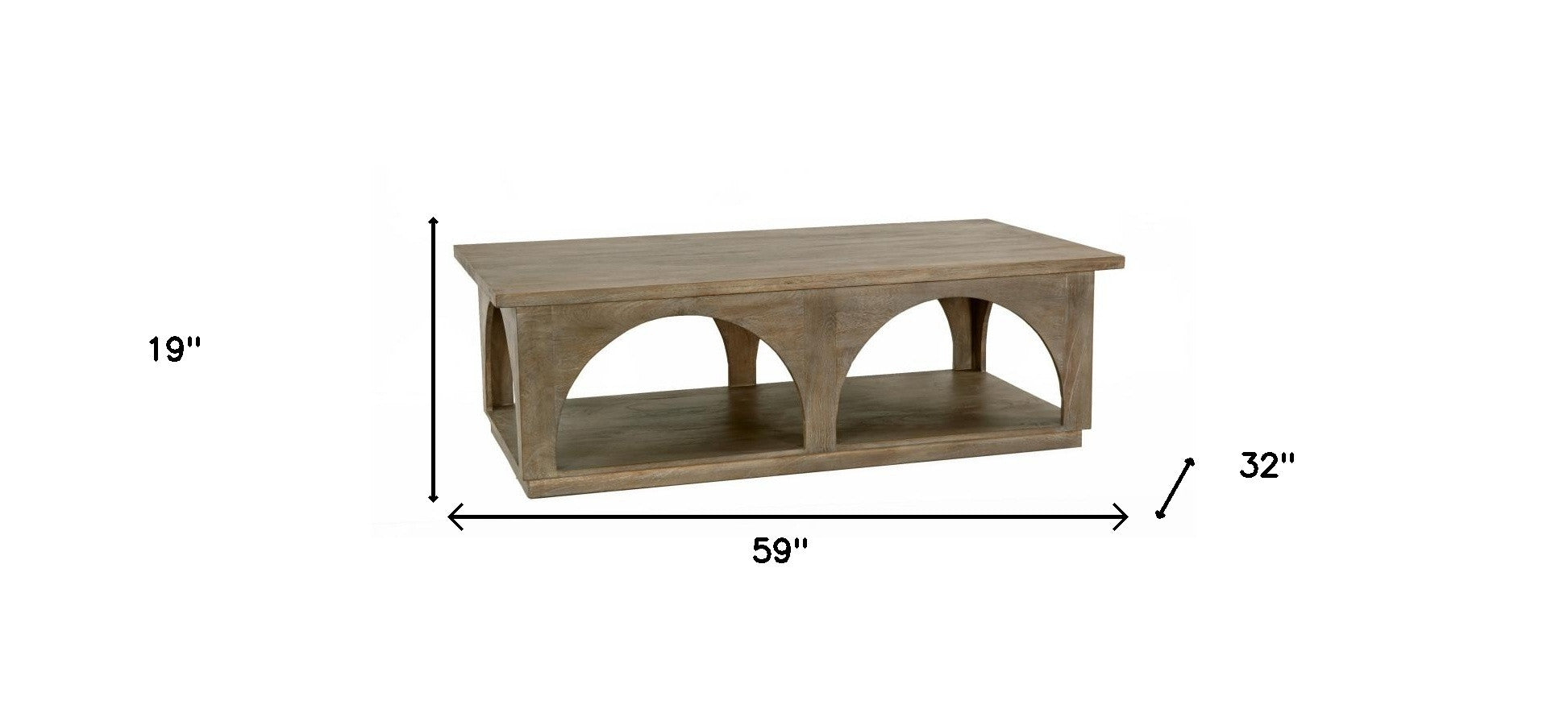 59" Brown Solid Wood Distressed Floor Shelf Coffee Table With Shelf-6