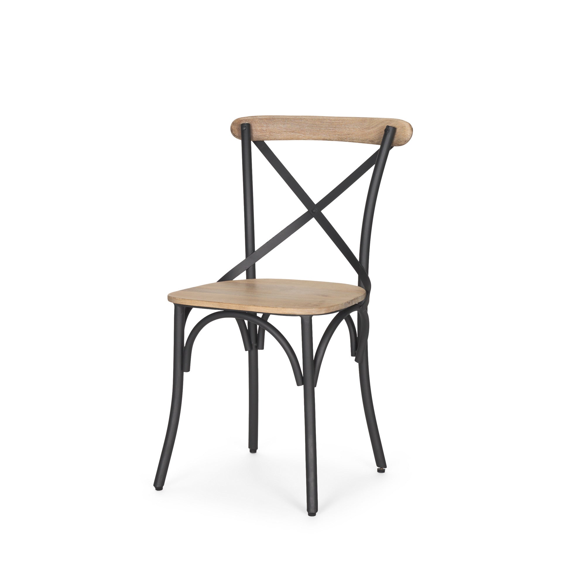 Light Brown and Black Solid Wood And Iron Cross Back Dining Side Chair-1