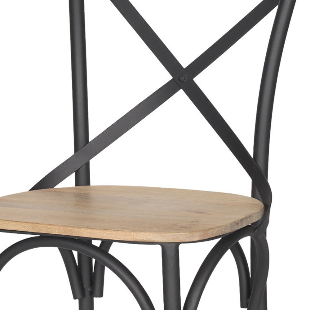 Light Brown and Black Solid Wood And Iron Cross Back Dining Side Chair-2