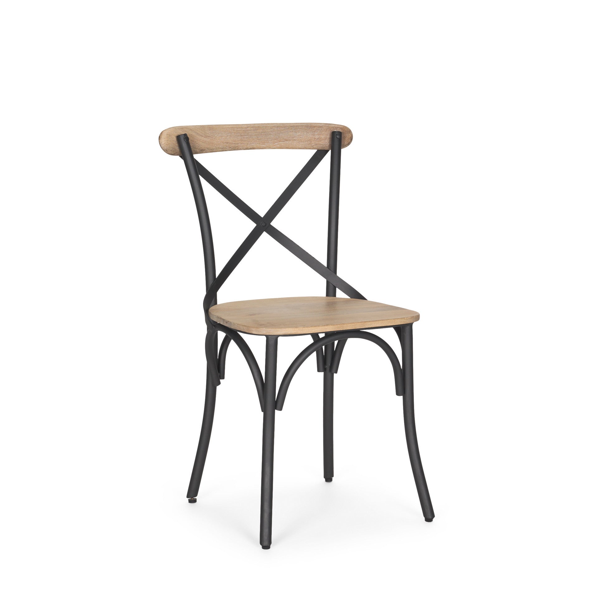 Light Brown and Black Solid Wood And Iron Cross Back Dining Side Chair-3