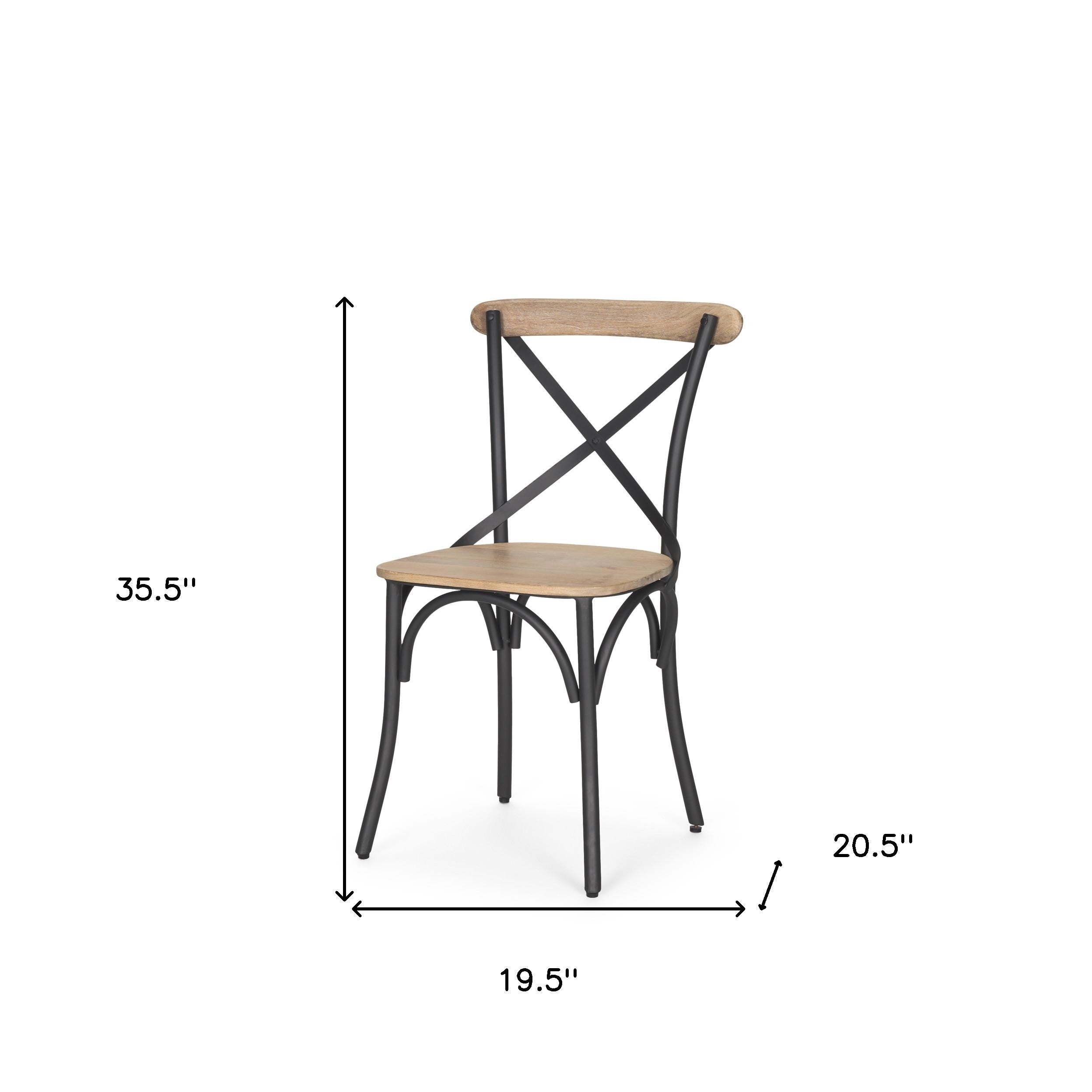 Light Brown and Black Solid Wood And Iron Cross Back Dining Side Chair-4