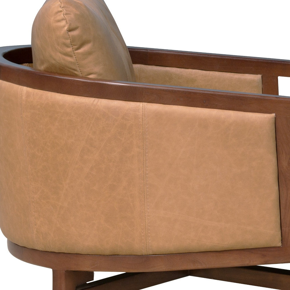 32" Brown Genuine Leather Arm Chair-5