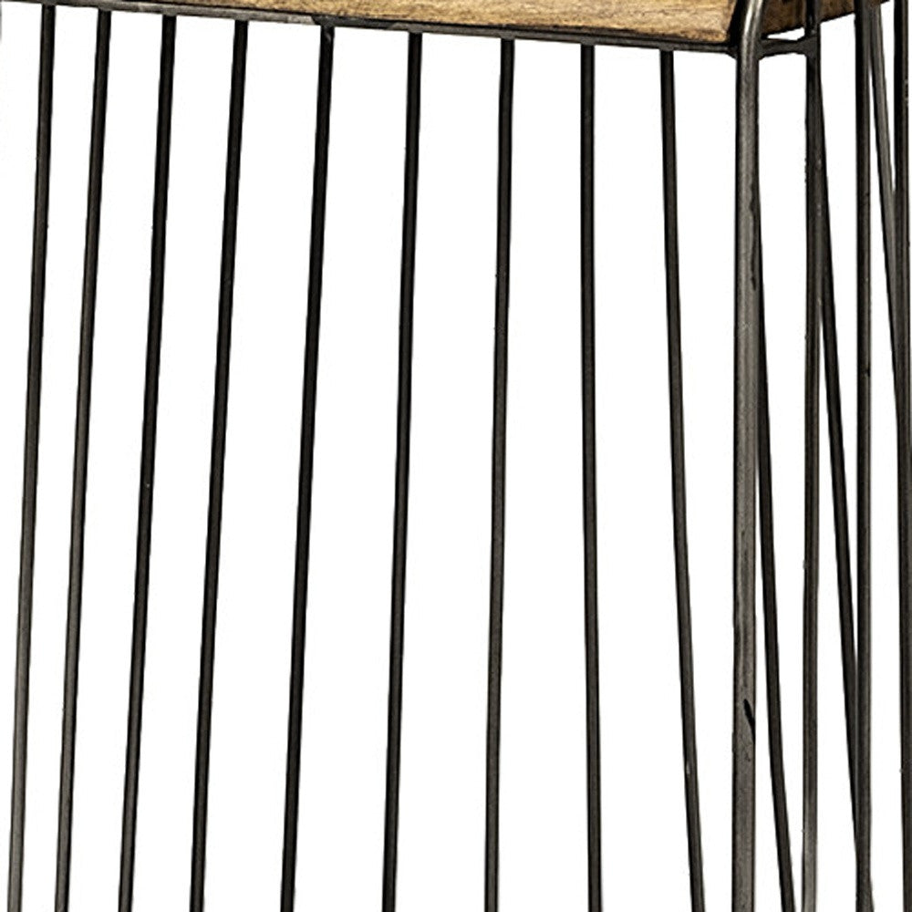 26" Natural and Black Solid Wood and Iron Backless Counter Height Bar Chair-2