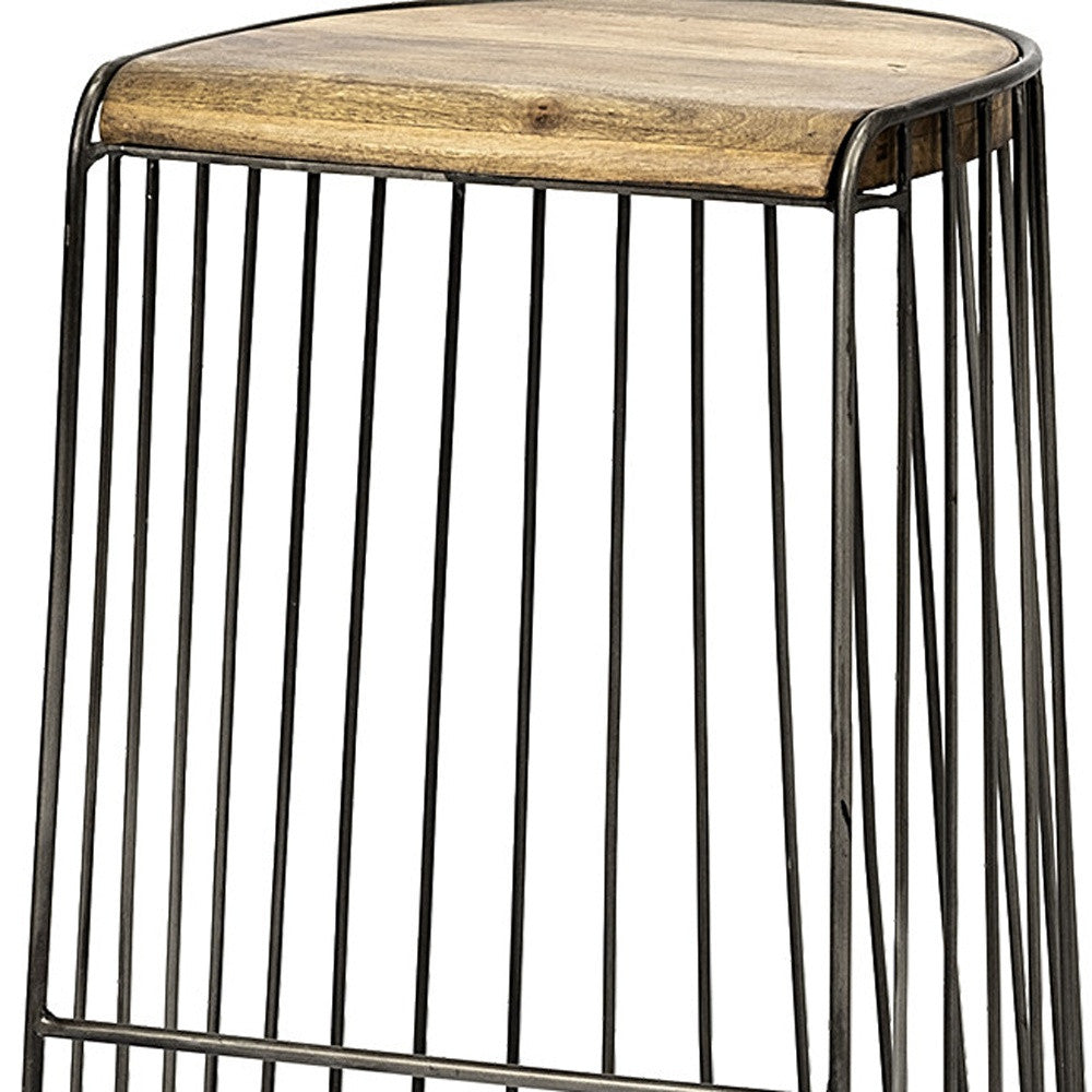 26" Natural and Black Solid Wood and Iron Backless Counter Height Bar Chair-3