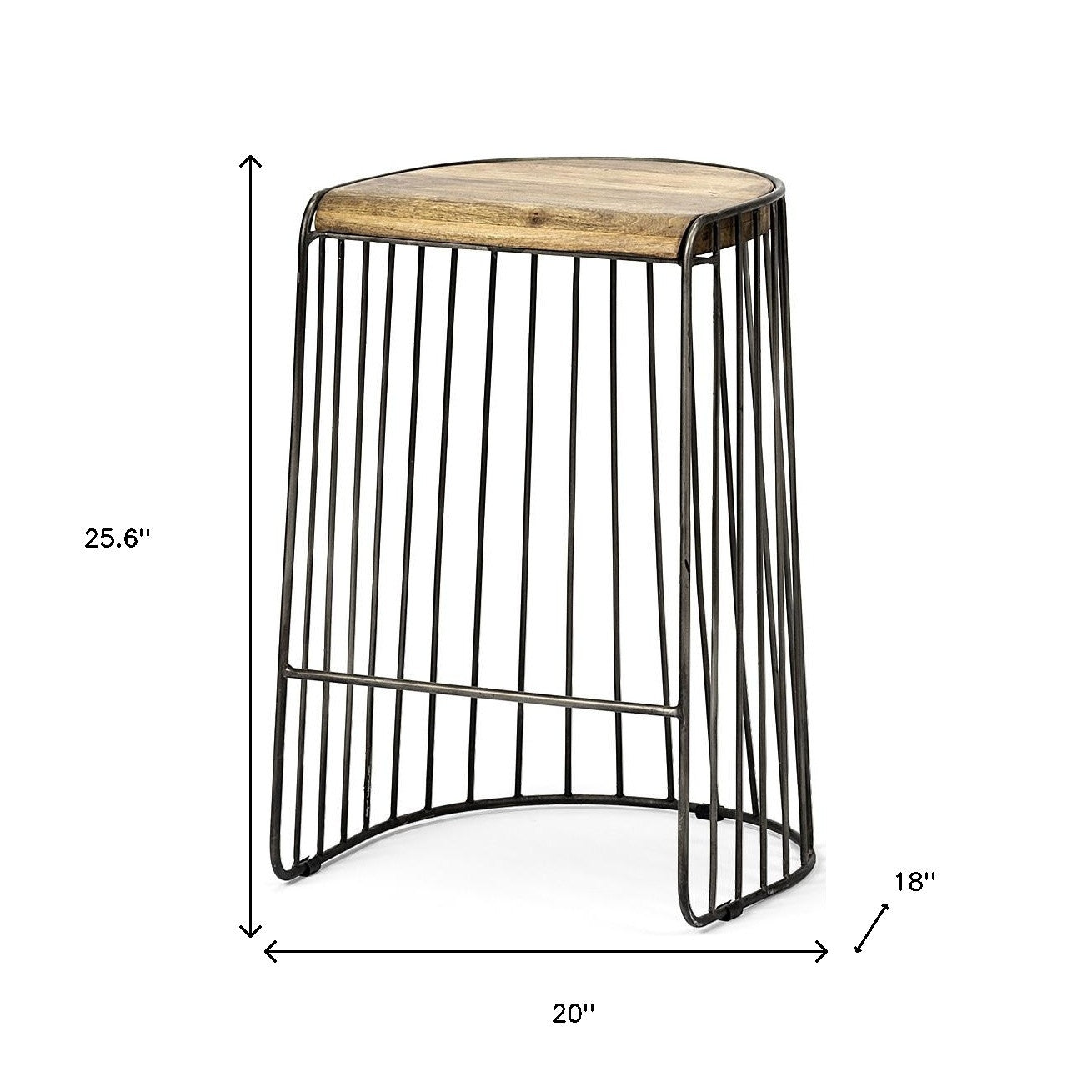 26" Natural and Black Solid Wood and Iron Backless Counter Height Bar Chair-4