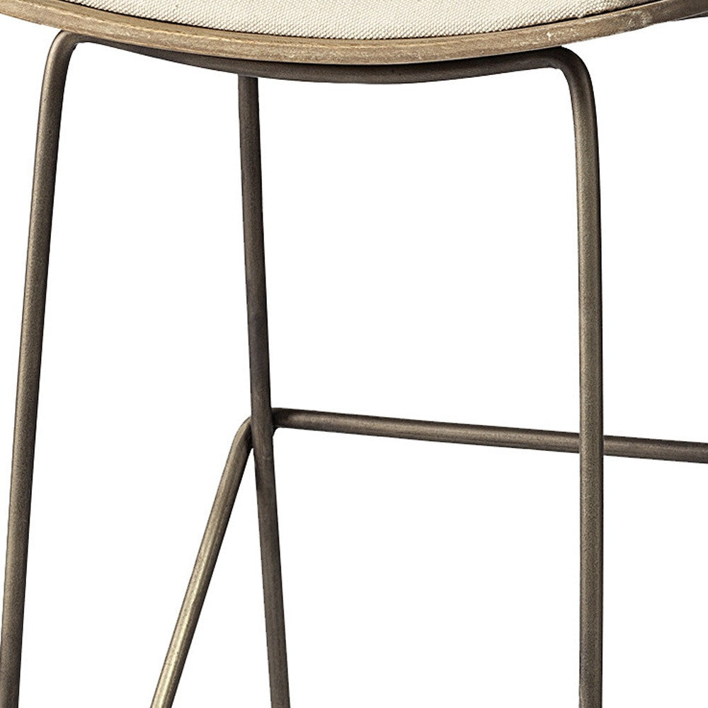 30" Cream and Gold Iron and Fabric Backless Bar Height Bar Chair-2