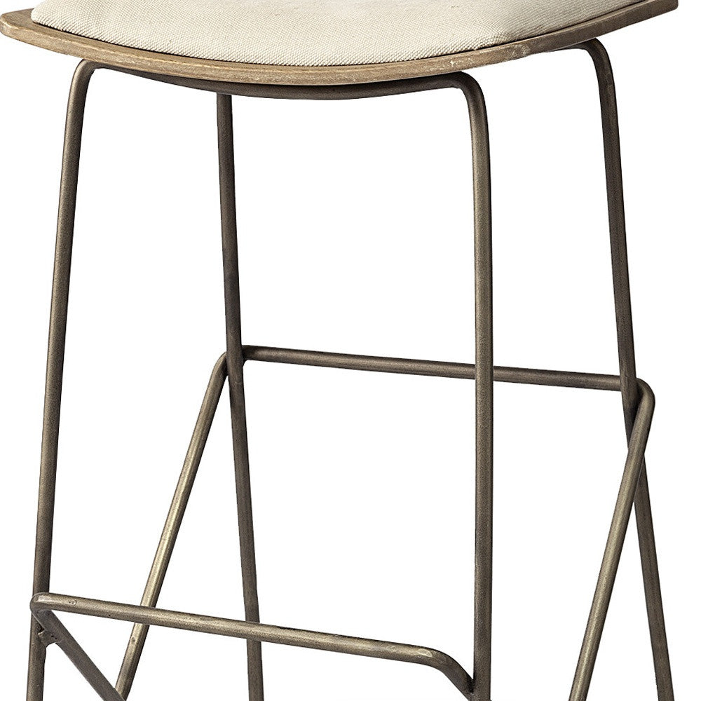 30" Cream and Gold Iron and Fabric Backless Bar Height Bar Chair-3