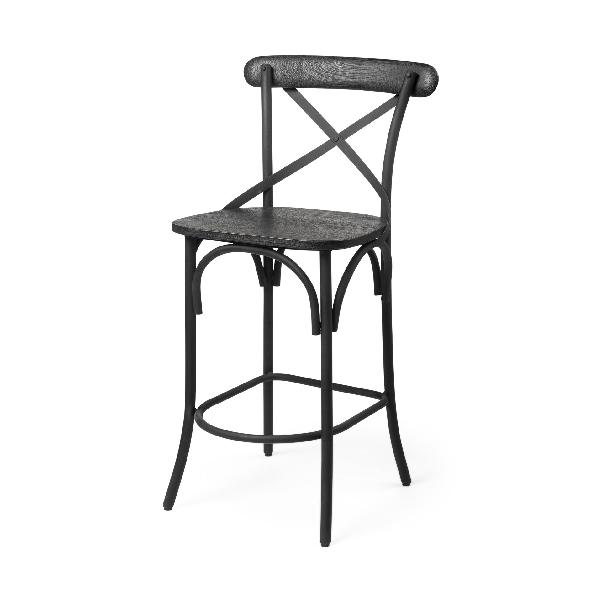26" Black Solid Wood and Iron Counter Height Bar Chair-1