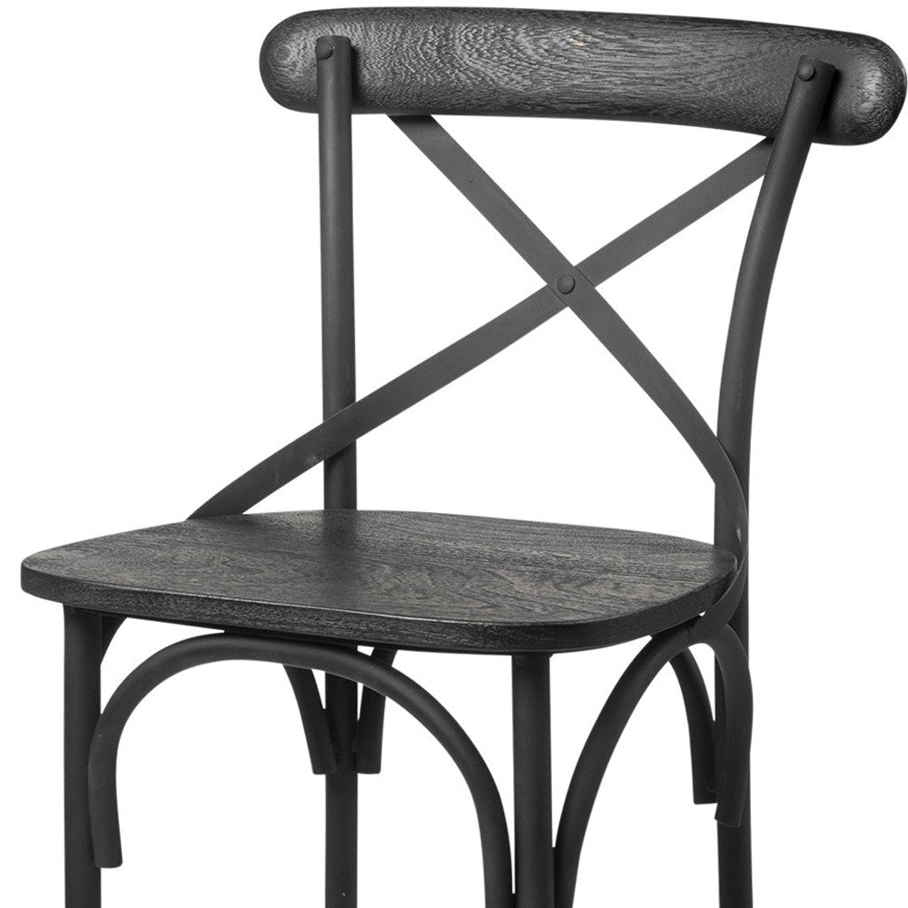 26" Black Solid Wood and Iron Counter Height Bar Chair-2