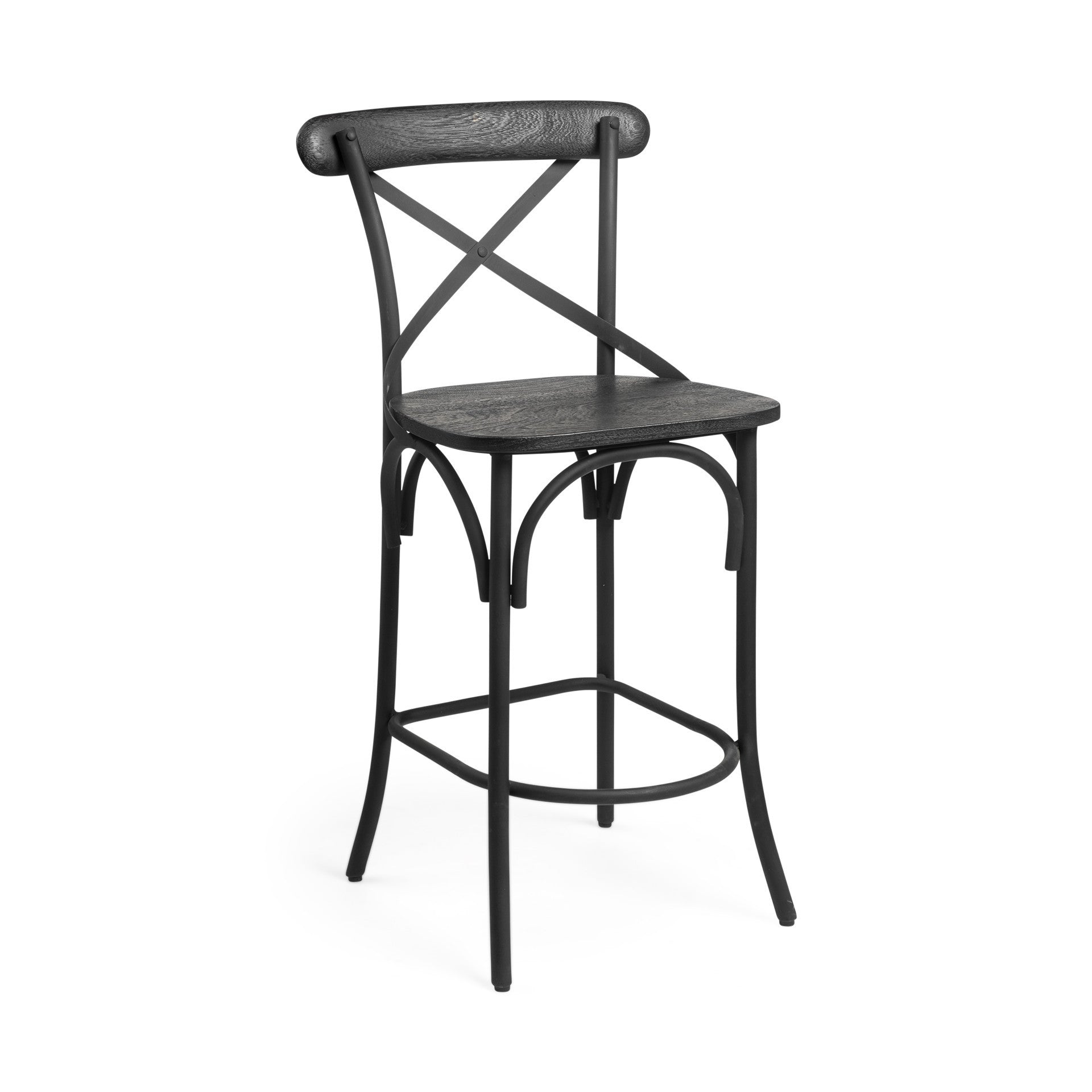 26" Black Solid Wood and Iron Counter Height Bar Chair-3