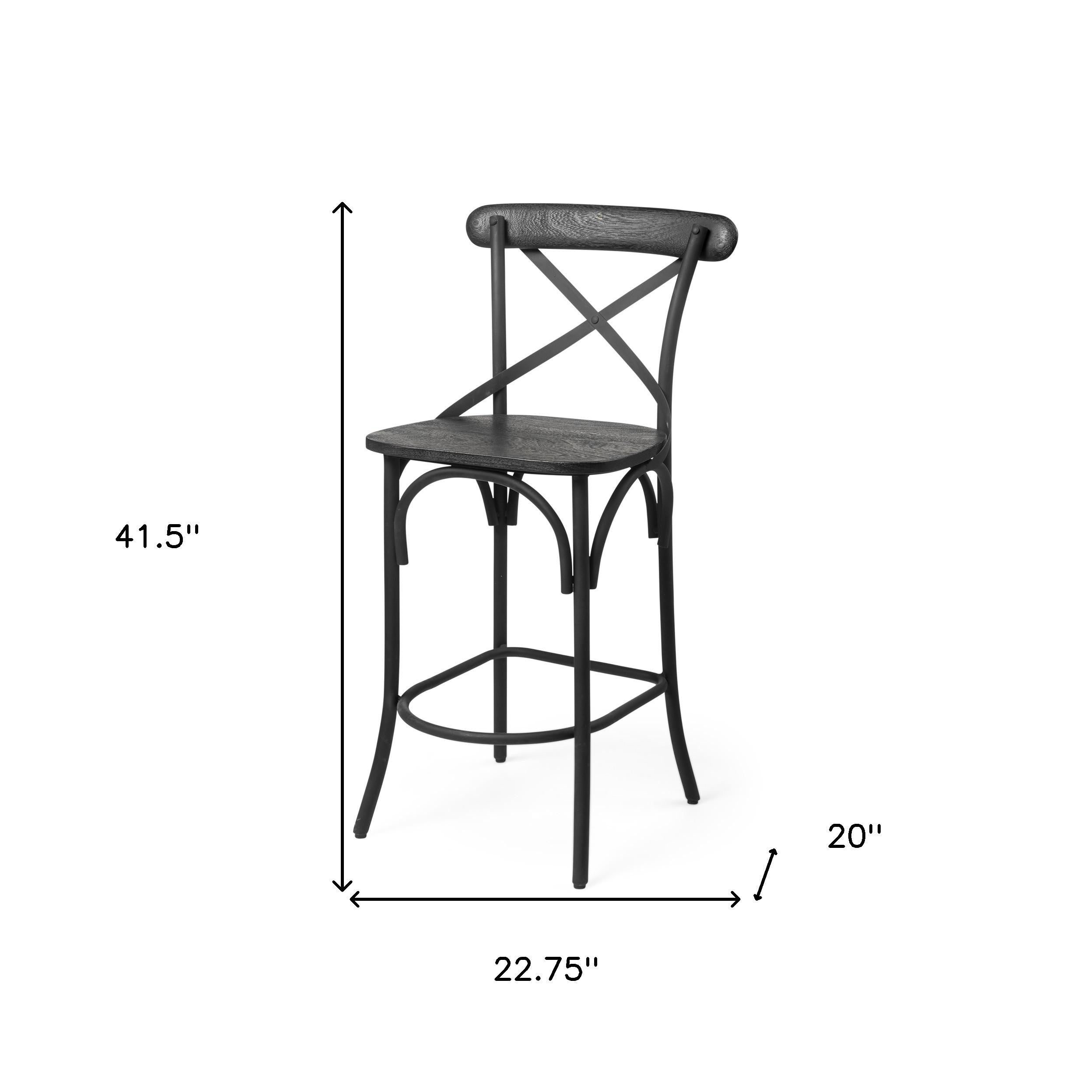 26" Black Solid Wood and Iron Counter Height Bar Chair-4
