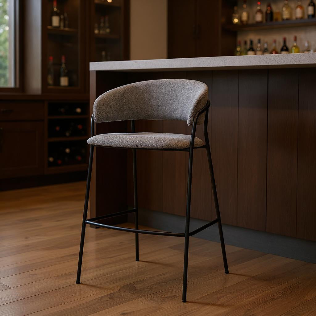 30" Gray and Black Fabric and Metal Bar Height Bar Chair-0