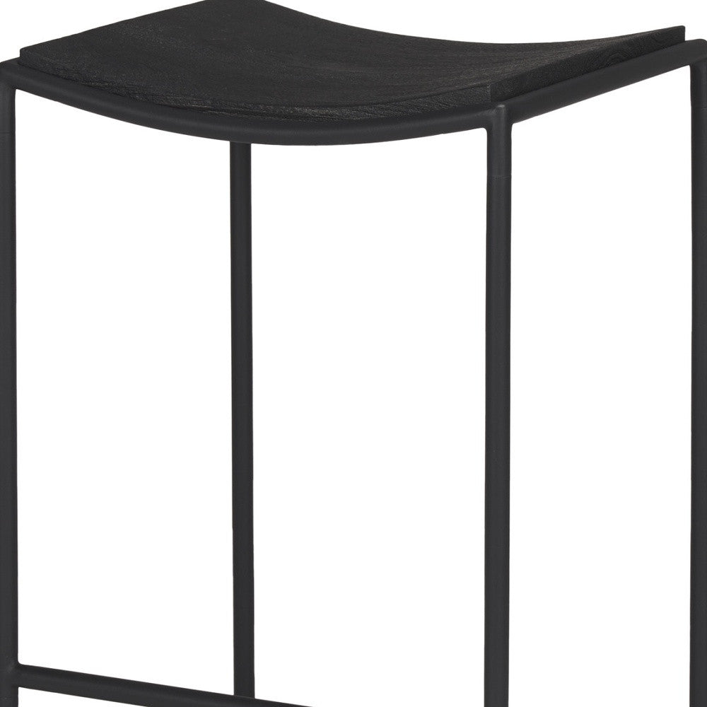 26" Black Solid Wood and Iron Backless Counter Height Bar Chair-3