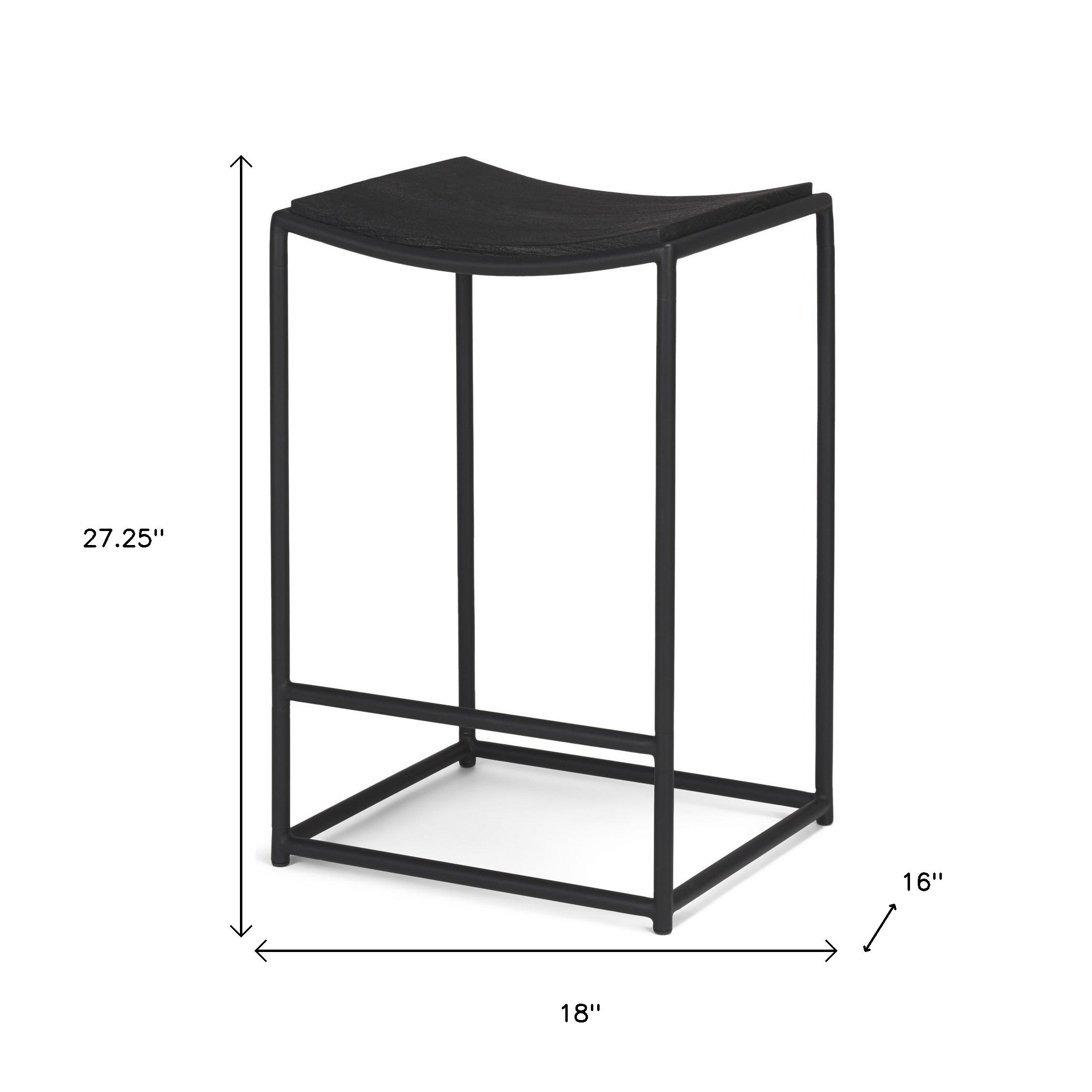 26" Black Solid Wood and Iron Backless Counter Height Bar Chair-4