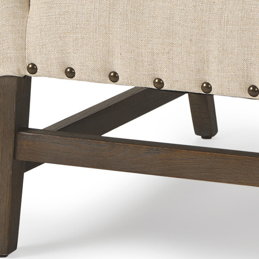 30" Cream and Brown Linen Wingback Chair-2