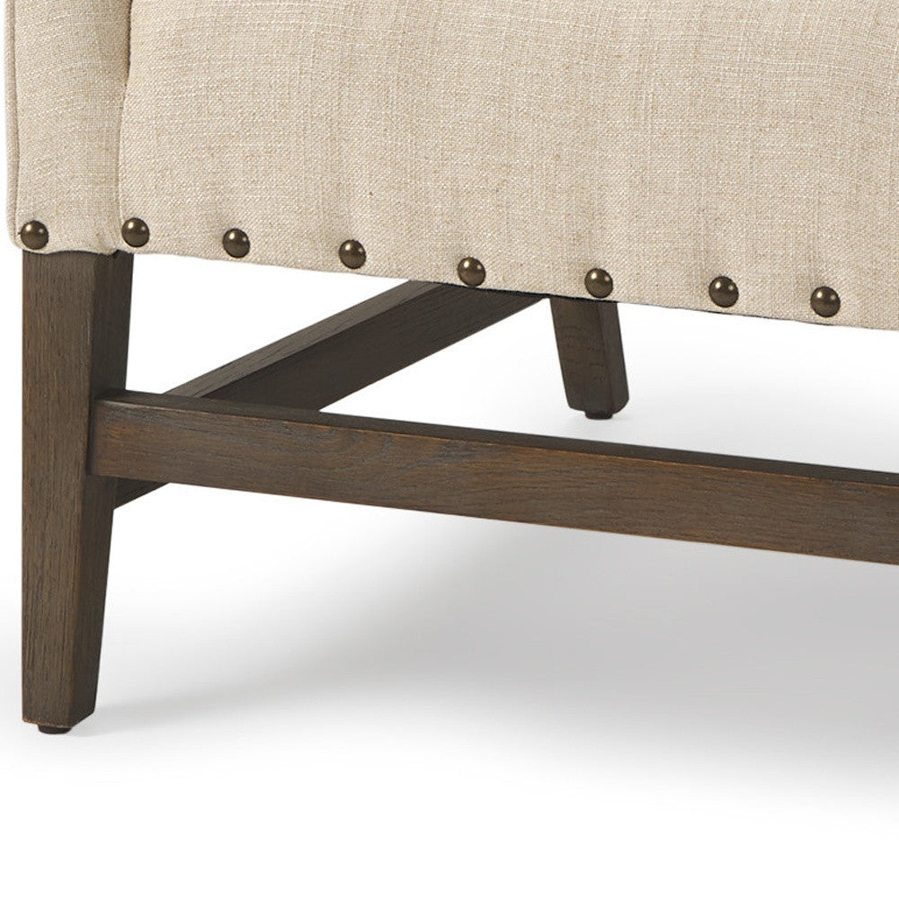 30" Cream and Brown Linen Wingback Chair-3