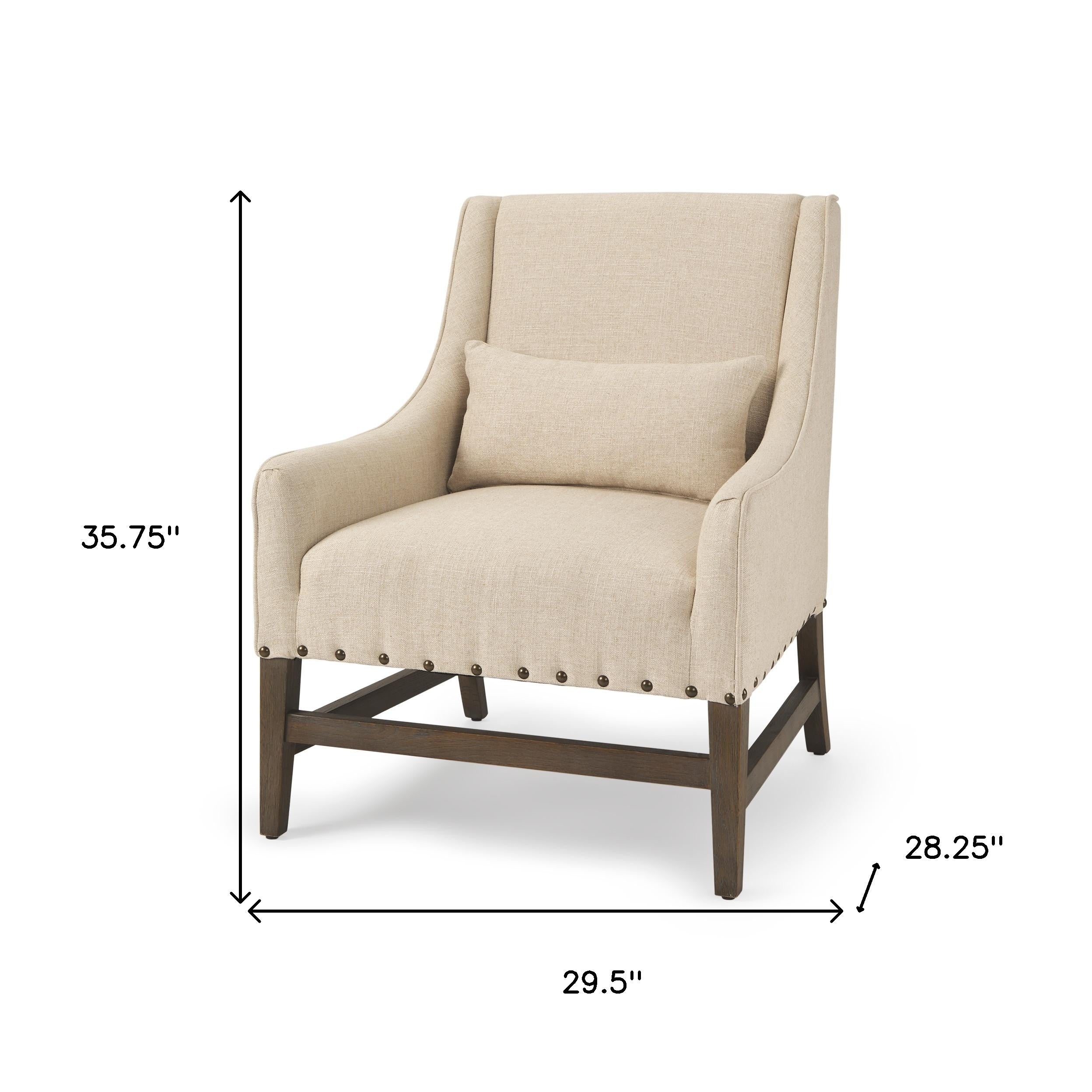 30" Cream and Brown Linen Wingback Chair-4