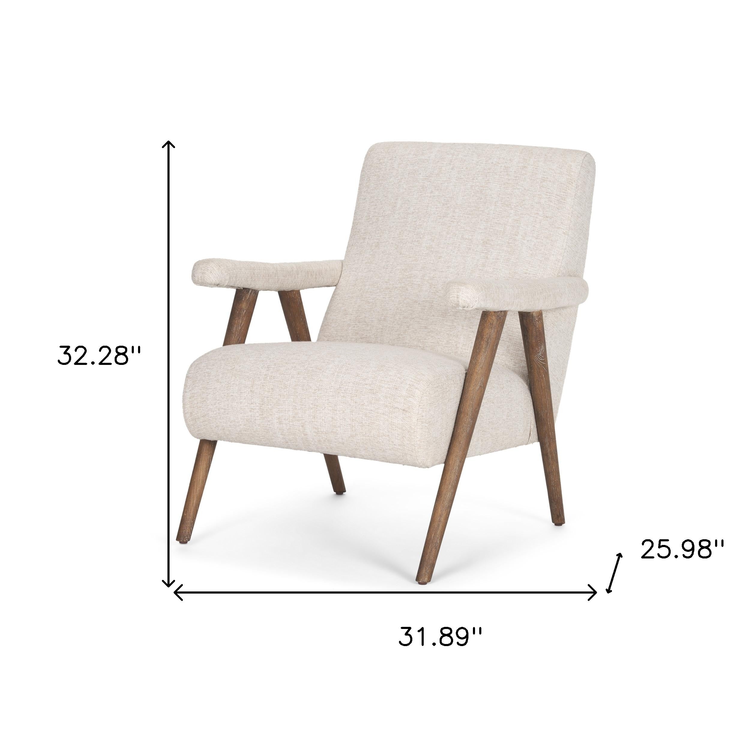 32" Cream and Brown Linen Arm Chair-4