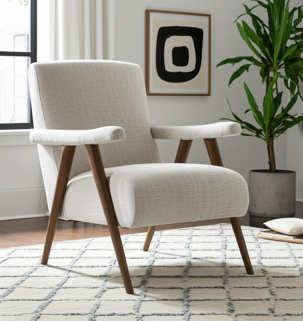 32" Cream and Brown Linen Arm Chair-0