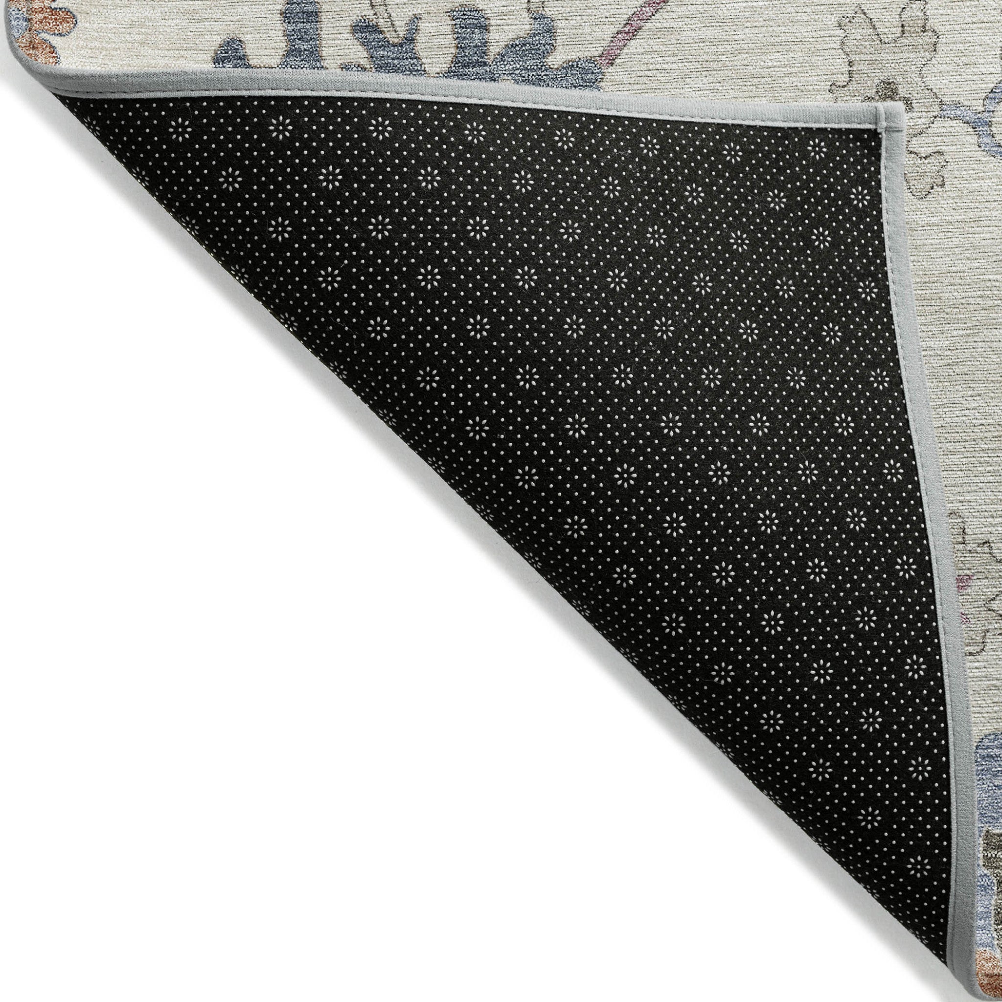 3' X 5' Ivory Brown And Blue Floral Washable Indoor Outdoor Area Rug-3